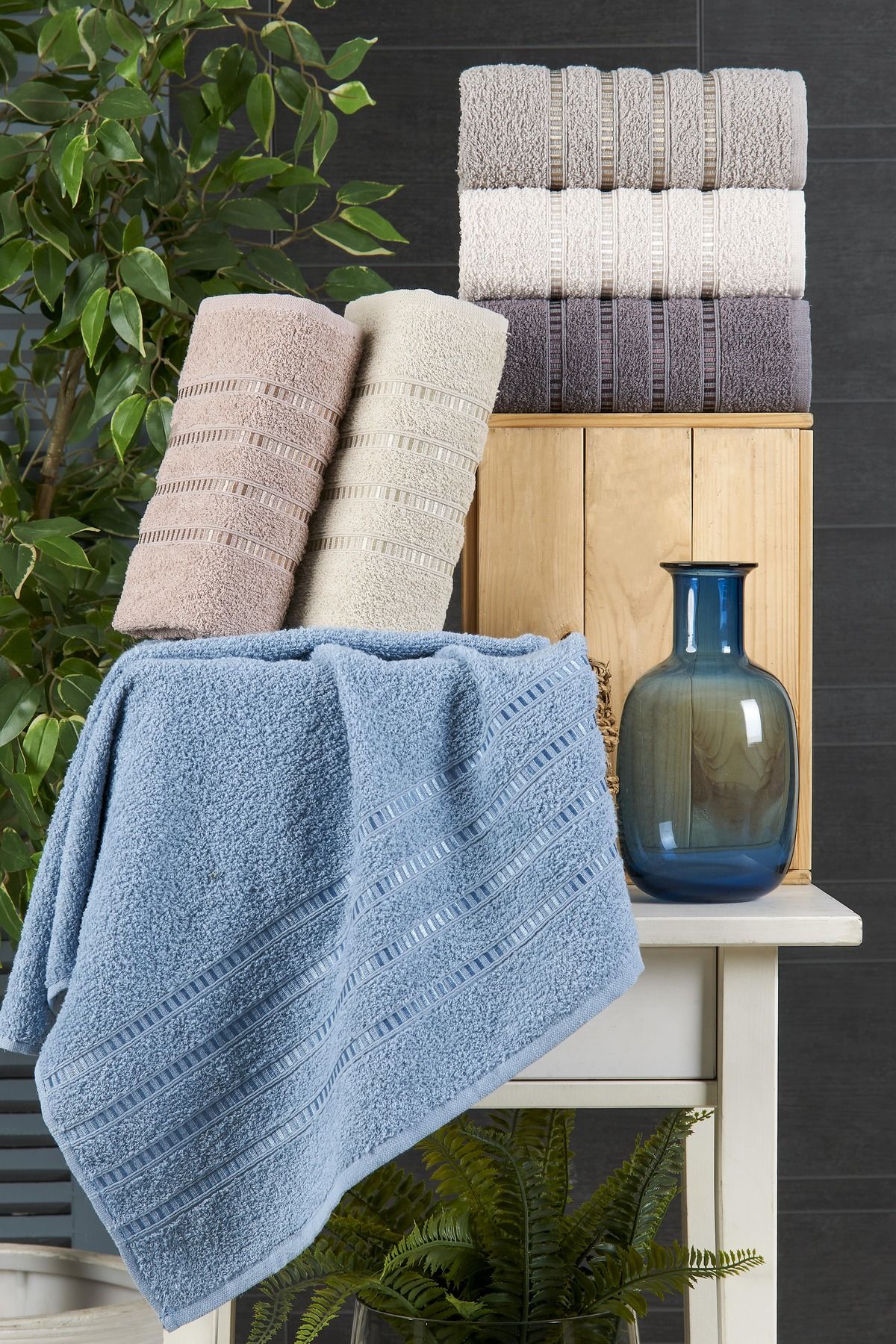 ÇIQRIK HOME-6 Pieces 50X90 Jacquard Cotton Hand Face Towel Set 1