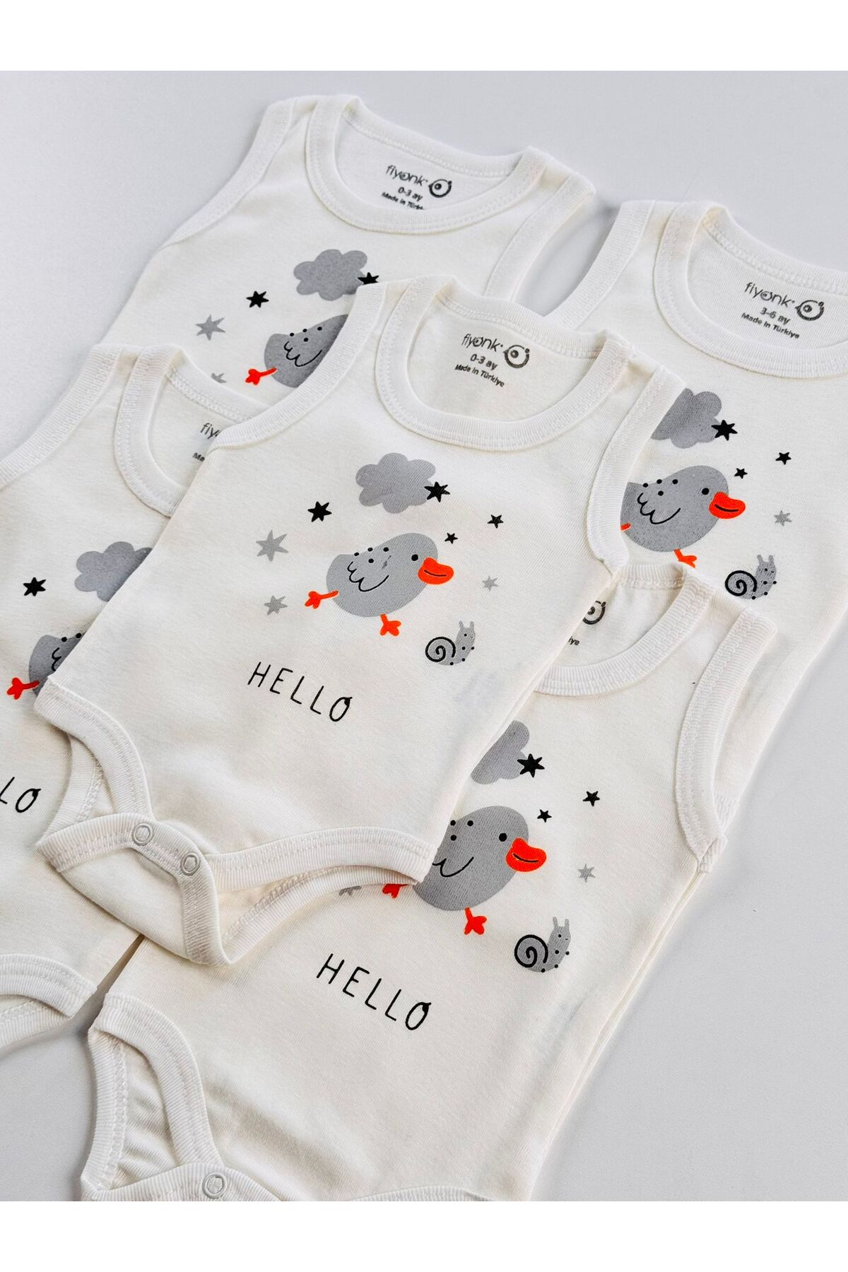 EFU BABY 5'li Hello Kuş Desenli Pamuklu Bebek Atlet Body Zıbın fotoğrafı 5 (önizleme)