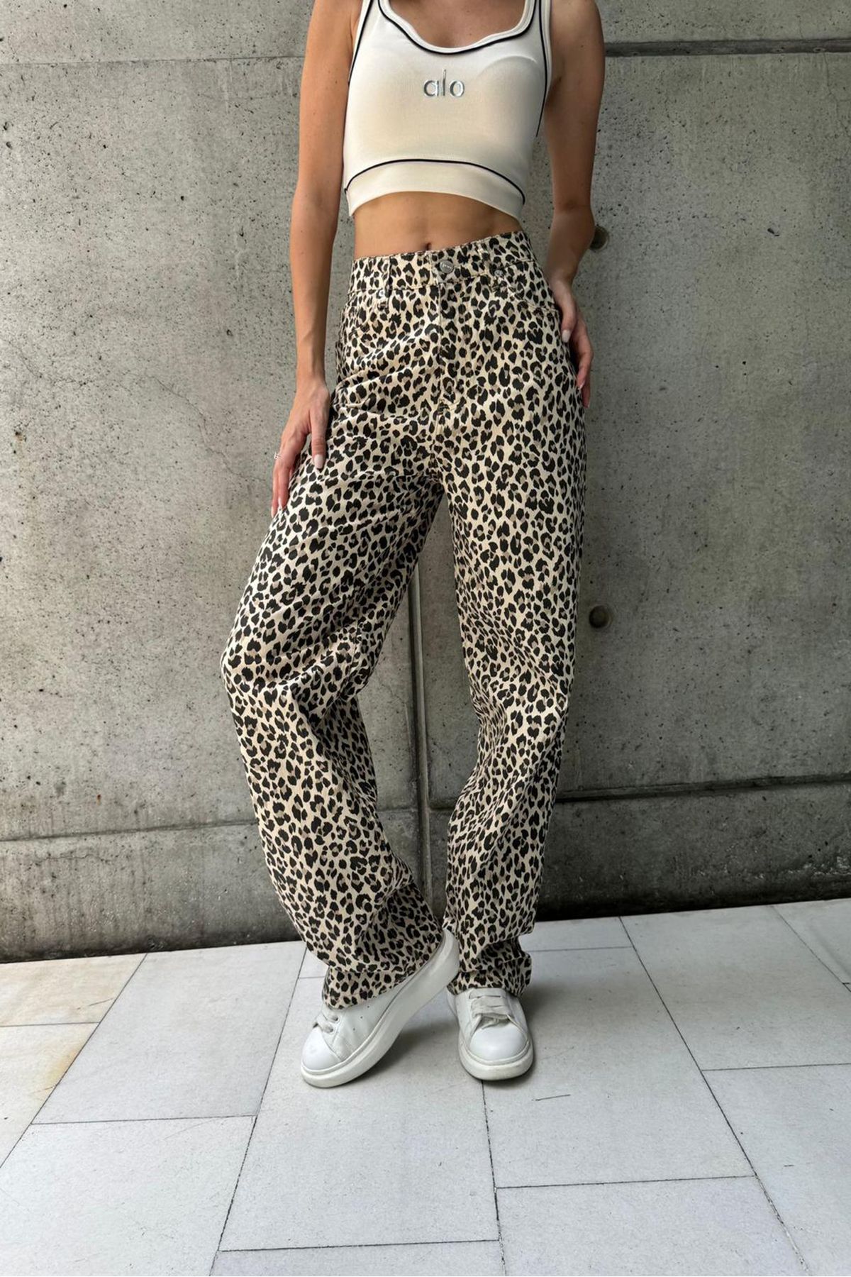 Karakedi Y2k Street Style Leopar Desen Denim Pantolon