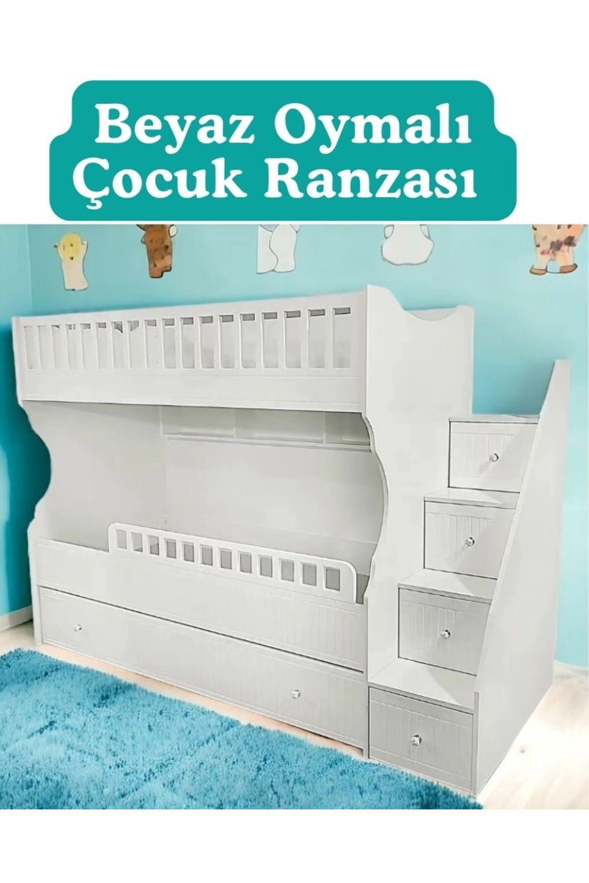 REYYAN Beyaz Oymalı Çocuk Ranzası