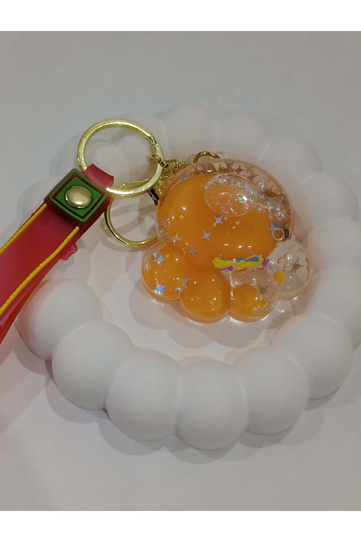 PileaD-Pearled Glittering Unicorn Figured Rabbit Paw Water Keychain, Bag Ornament 2
