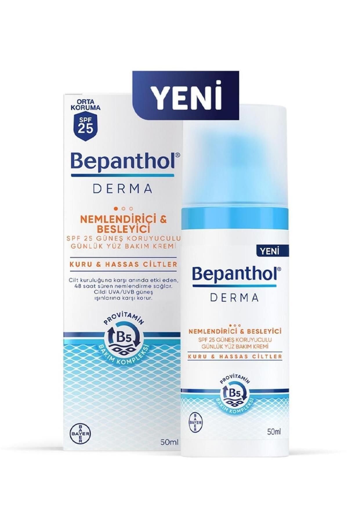 کرم مرطوب کننده و تغذیه کننده صورت روزانه Bepanthol Derma Spf25 با ضد آفتاب - خشک و حساس