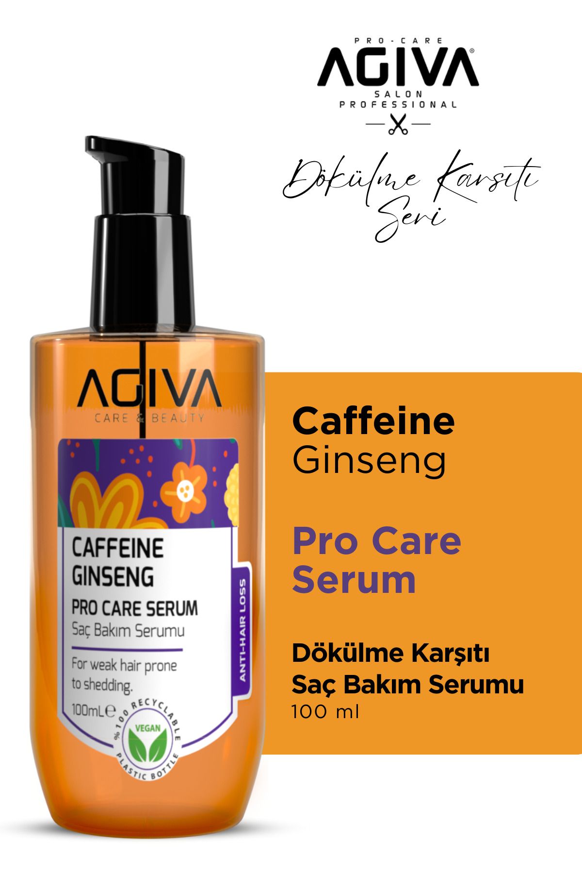 Agiva Caffeiine Ginseng Pro Care Dökülmeye Meyilli Cansız Saçlar İçin Saç Bakım Serumu 100 ml