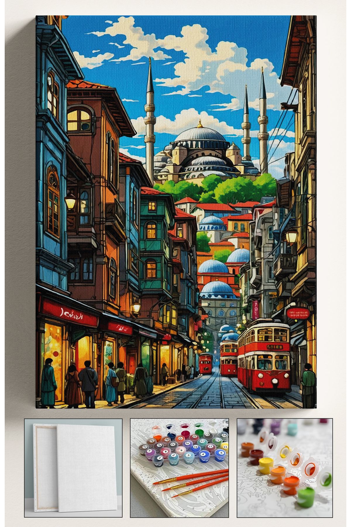 Akihabara Sayılarla Boyama Hobi Seti Çerçeveli Numaralı Tuval Fırça Boya Dahil Kasnaklı SİRKECİ 40x50 Cm