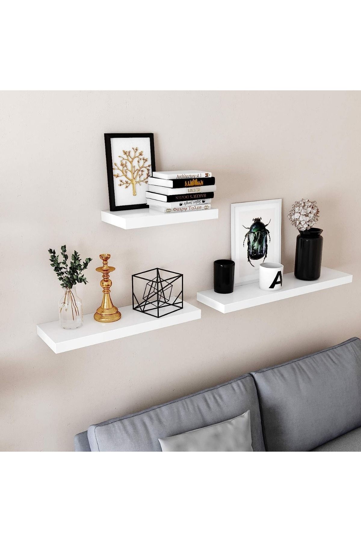 Mahmayi-Vasagle White Lws26wt Floating Shelf Bookshelf Wall Mounted Mdf Display Storage For Living Room 2