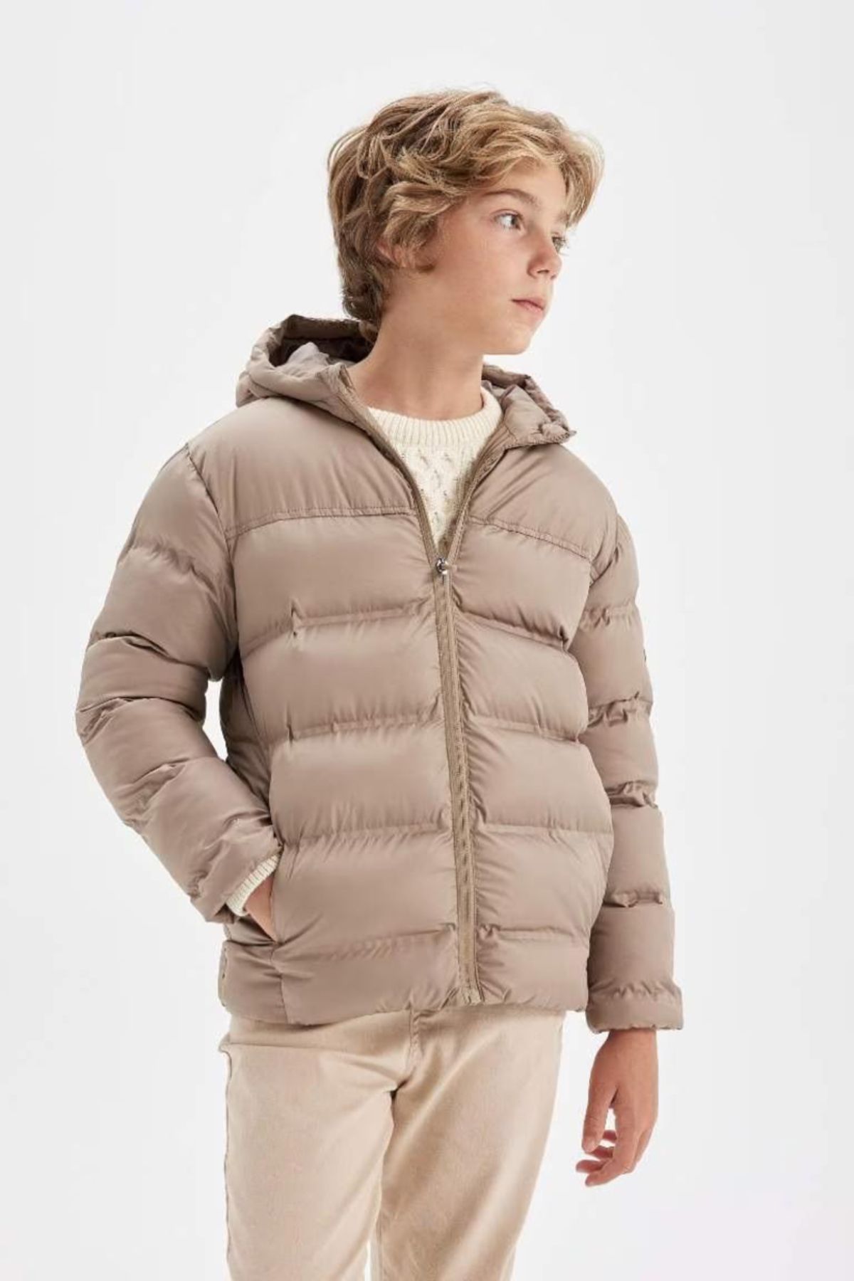 DeFacto-Boy's Water Repellent με κουκούλα και φερμουάρ Puffer παλτό A2246a824wn 5