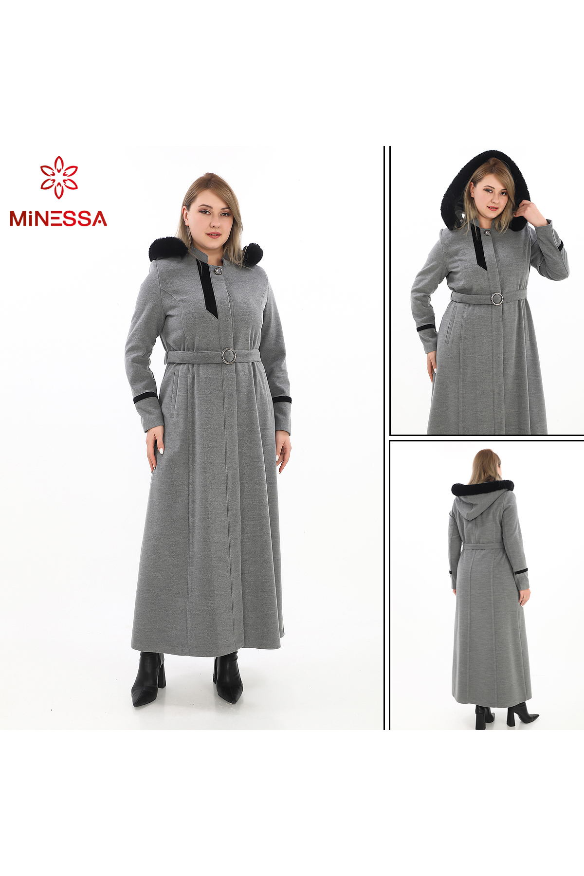 minessa  FOX KUMAŞ DETAYLI DÜĞMELİ KOPUŞONLU KAŞE ASTARLI MANTO - Görsel 6