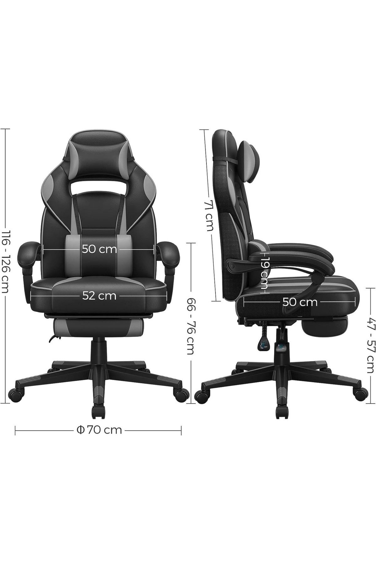 Mahmayi-Songmics Black And Grey Stylish Gaming Chairs For Playstation, Office, Gaming Station, Home 5