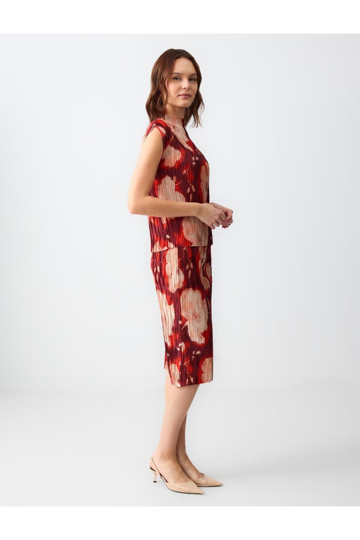 Jimmy Key-Patterned Regular Waist Floral Patterned Knitted Midi Skirt 2