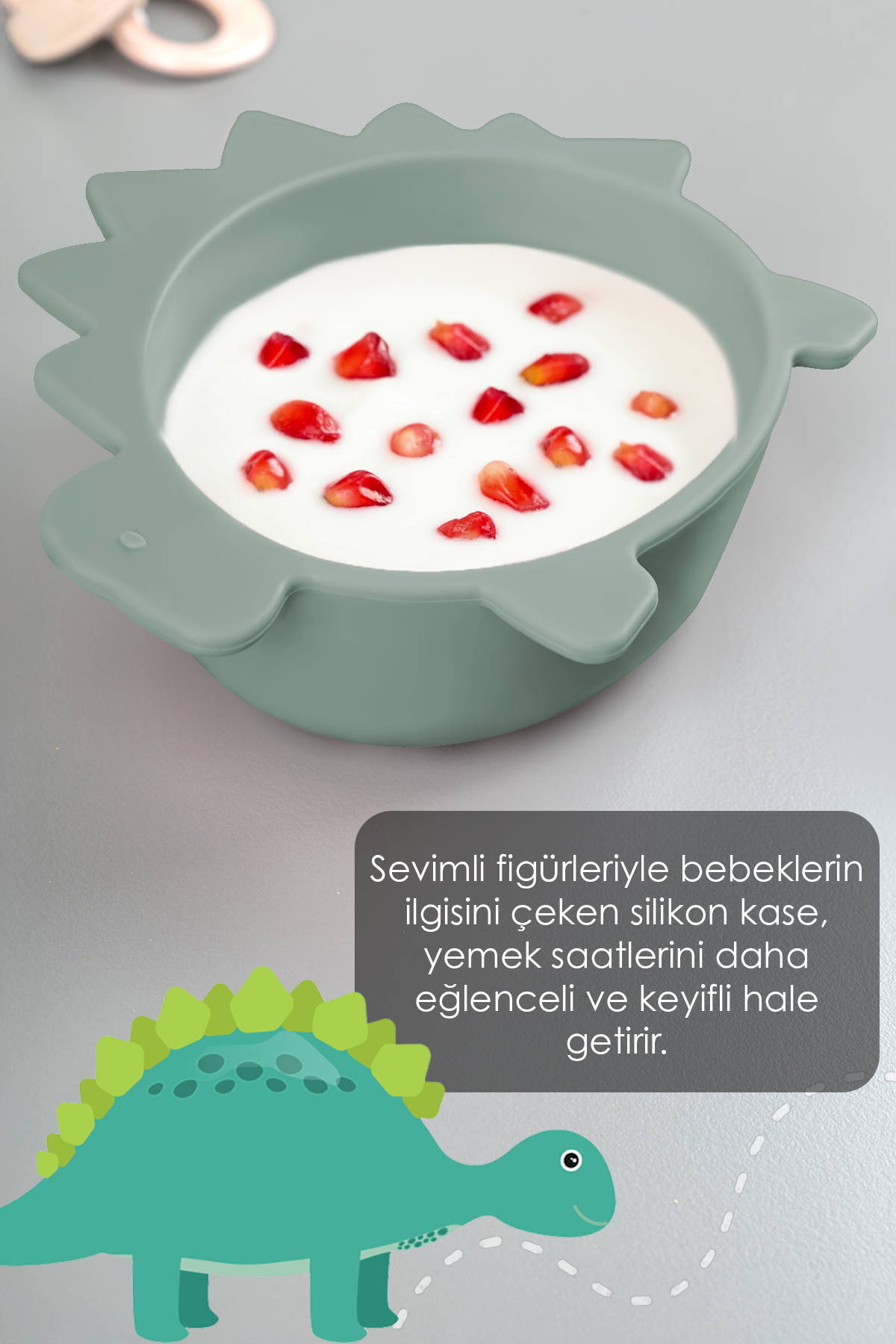 Meleni Baby 3'lü Hayvan Figürlü Silikon Bebek Mama Kasesi Seti - Şekilli Bebek Beslenme Kasesi Yeşil fotoğrafı 2 (önizleme)