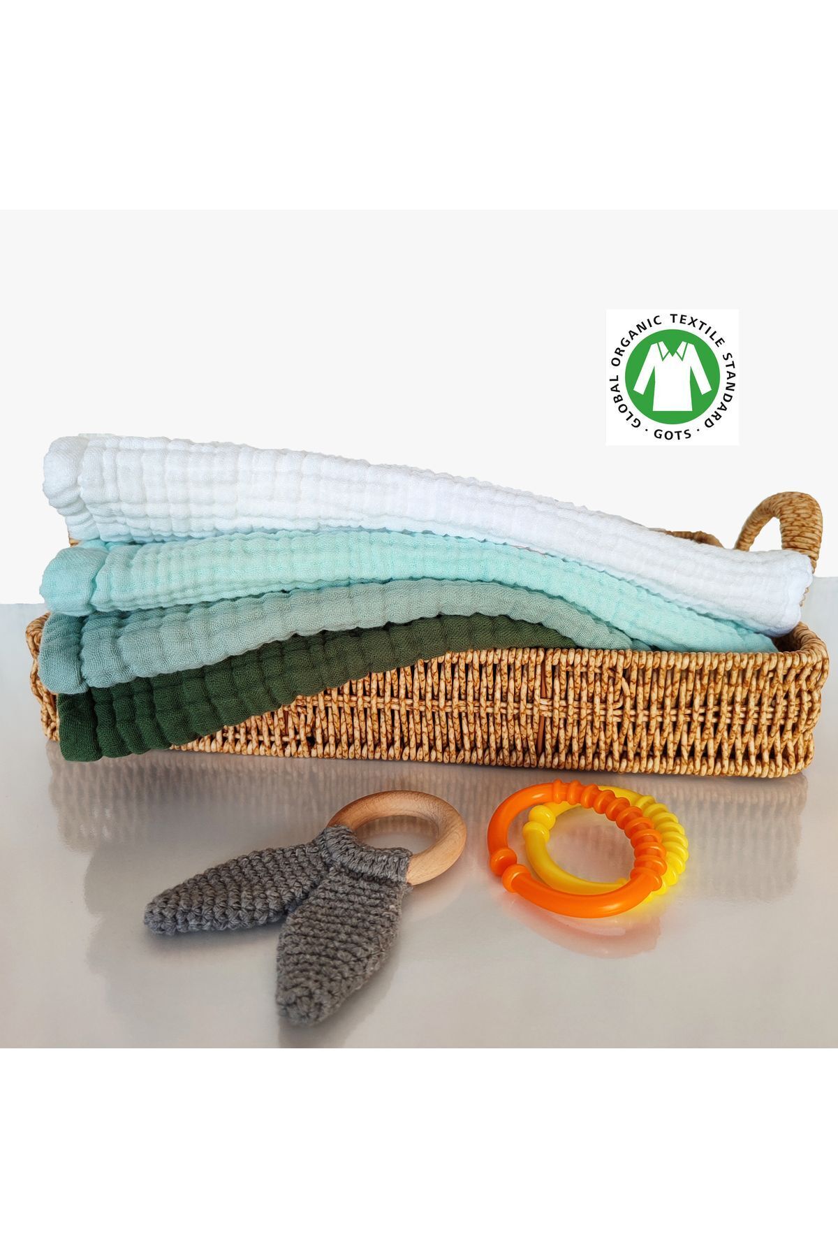 destinyhometex %100 Pamuklu 8 Kat Muslin Kumaş Üç Çıtçıtlı 4'lü Bebek Mama Önlüğü Ve Gaz Çıkarma Omuz Örtüsü Set fotoğrafı 2 (önizleme)