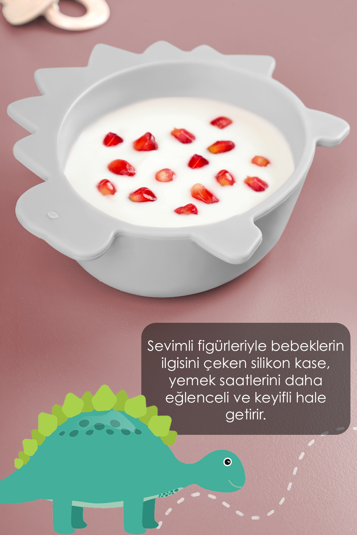 Meleni Baby 3'lü Hayvan Figürlü Silikon Bebek Mama Kasesi Seti - Şekilli Bebek Beslenme Kasesi Gri fotoğrafı 3 (önizleme)