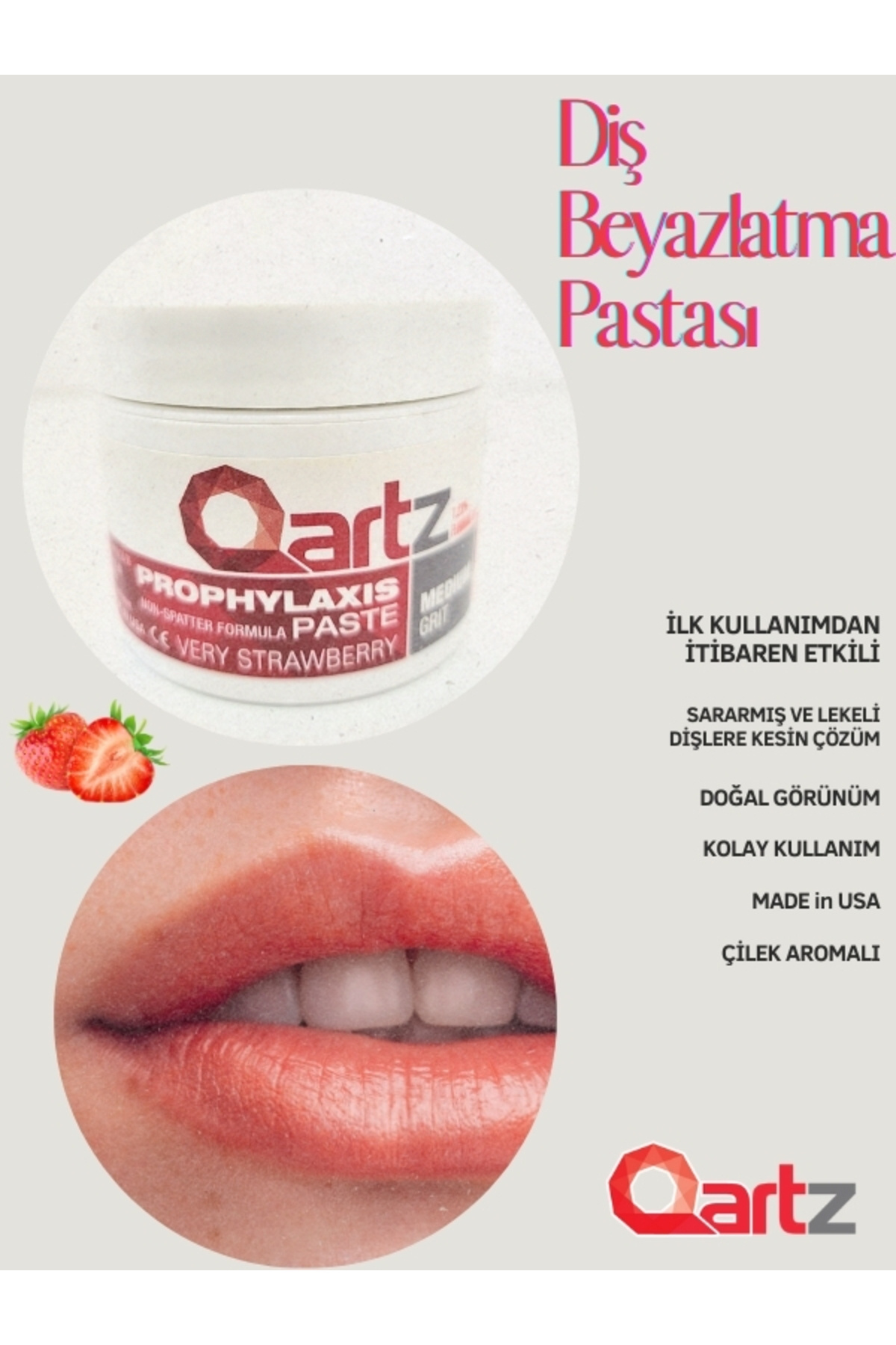 qartz Diş Temizleme Ve Beyazlatma Pastası - Detertraj Pastası Çilekli 100 gr