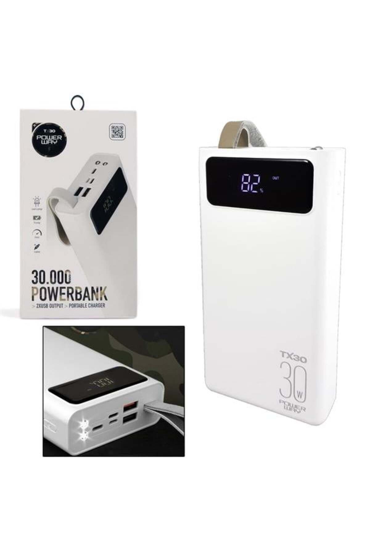 EDALKILIÇ Powerbank 30000 Mah 2xusb Micro Iphone Type-c Girişli Lcd Ekran Fenerli Tx-30