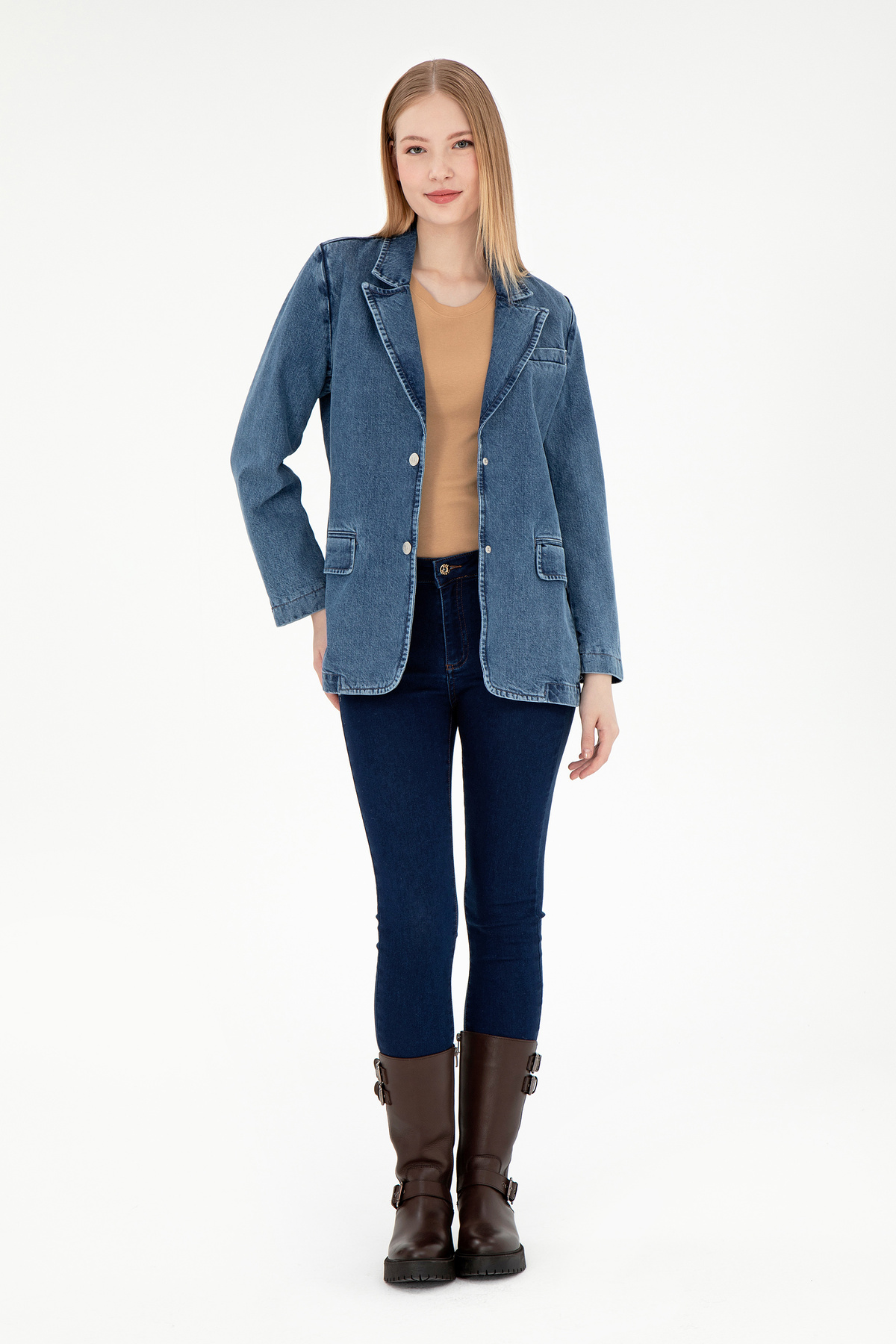 U.S. Polo Assn. Kadın Açık Mavi Jean Gömlek 50291133-DN0021 görsel 4