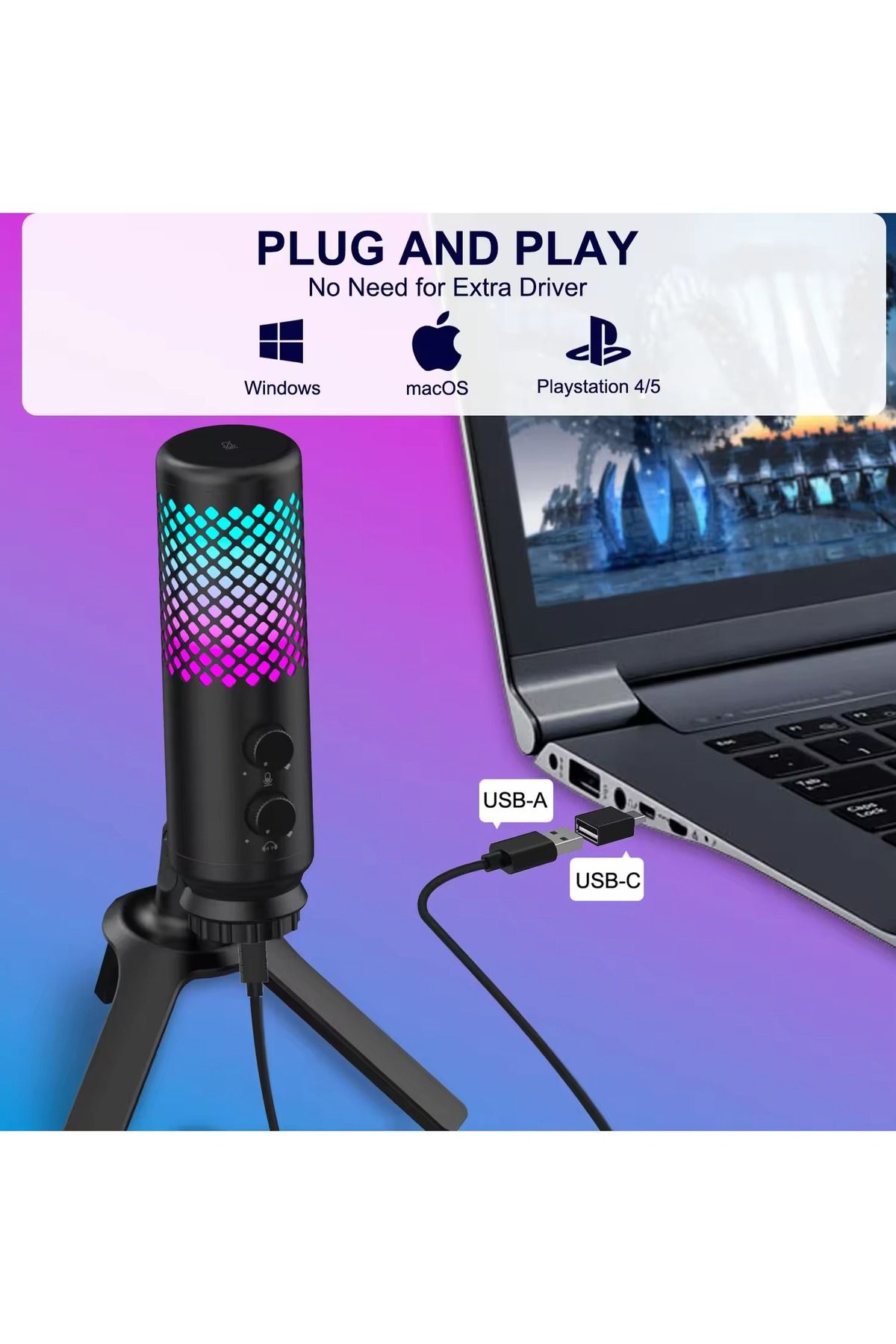 Spark-USB Gaming Microphone for Streaming,Podcasts,Recording,Desktop Mic with RGB,Mac/PS 5