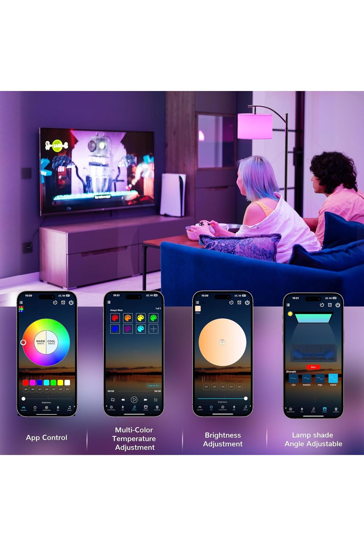 COOYA-Floor Lamp,smart Led With Remote Control,app Control,adjustable Lampshade,for Bedroom,living Room 6