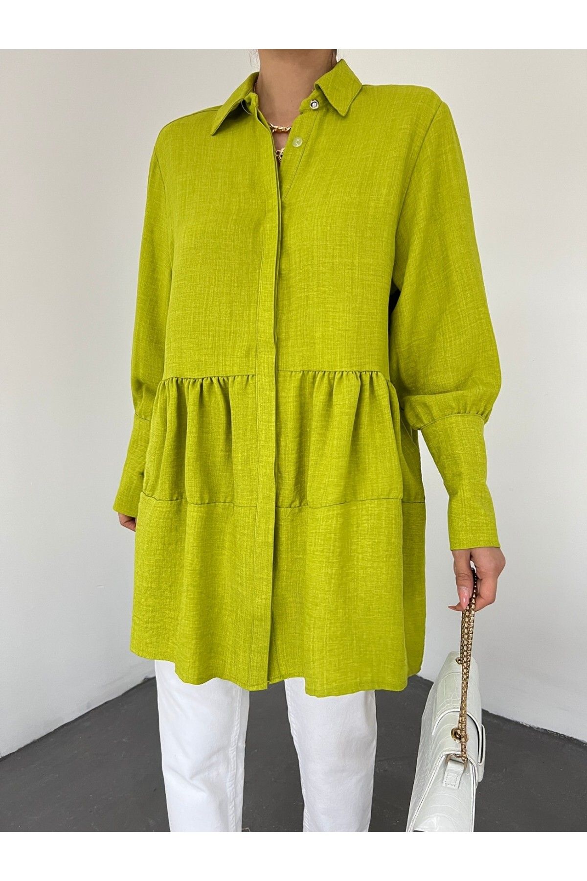 Modamorfo-Pieced Linen Tunic with Stoned Buttons on Arm Cuff 2