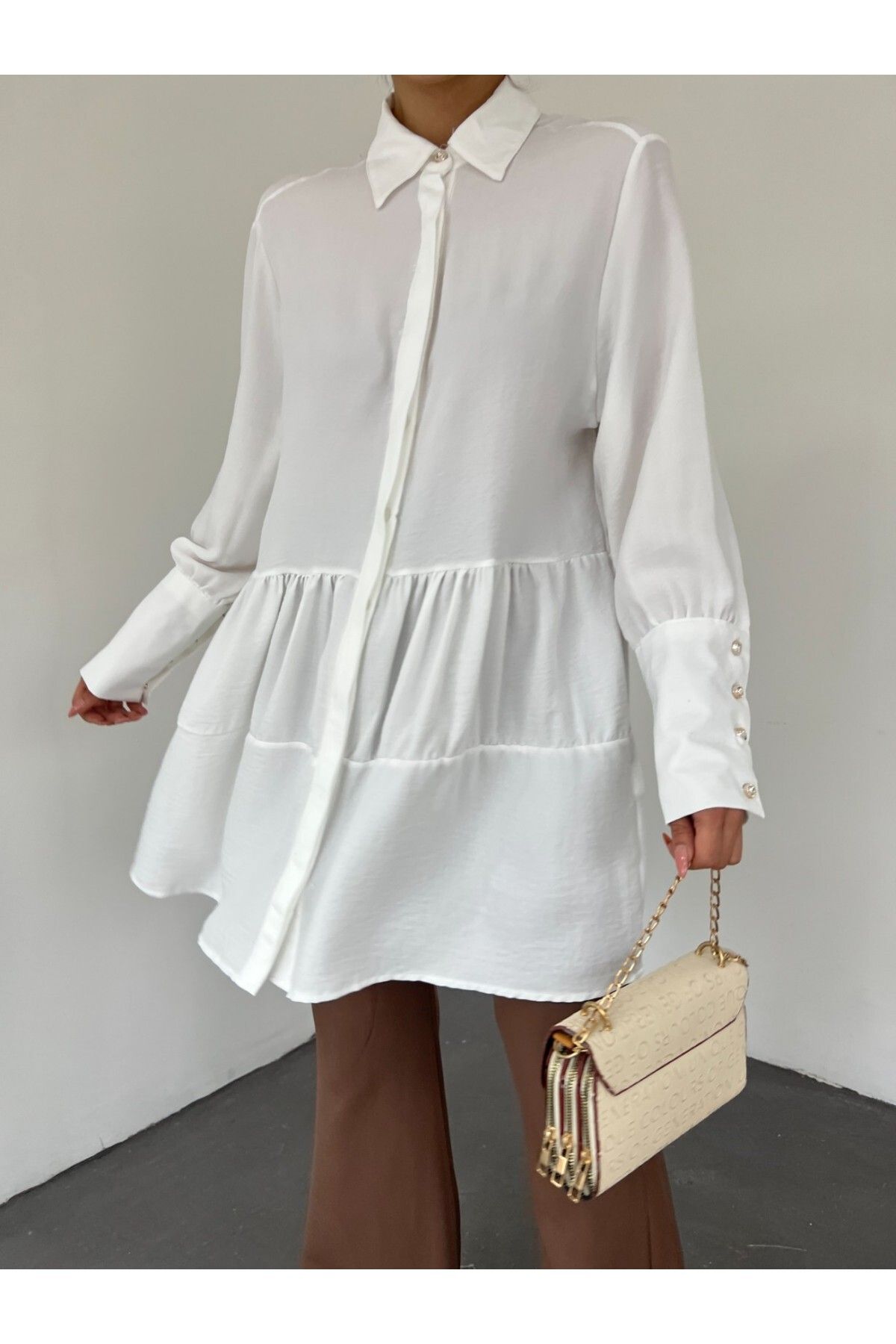 Modamorfo-Pieced Linen Tunic with Stoned Buttons on Arm Cuff 2