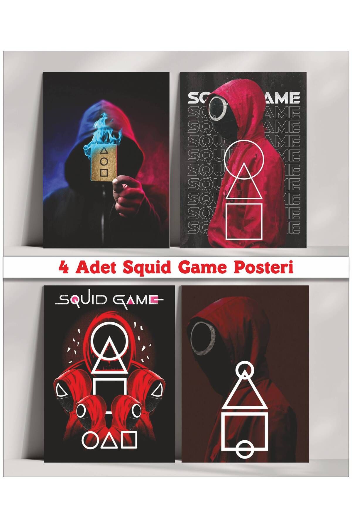 ARTİMED 4 Adet Squid Game Posteri Kalın | Oyun Posteri | Duvar Posteri - Film/Dizi Posteri - Dekor - Tablo