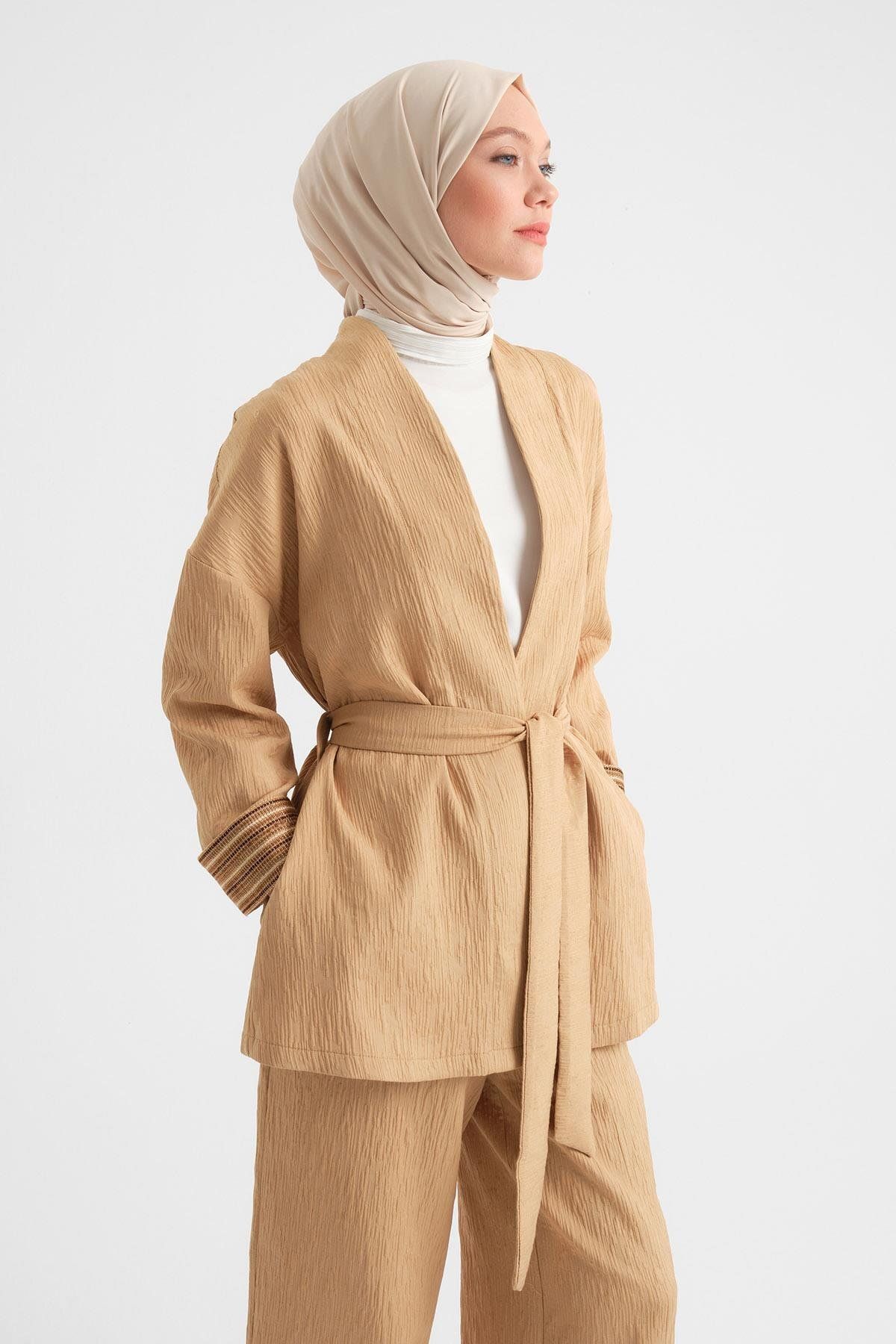 Armine-Camel Kimono Set - Textured Fabric, Model 24Y6812 2