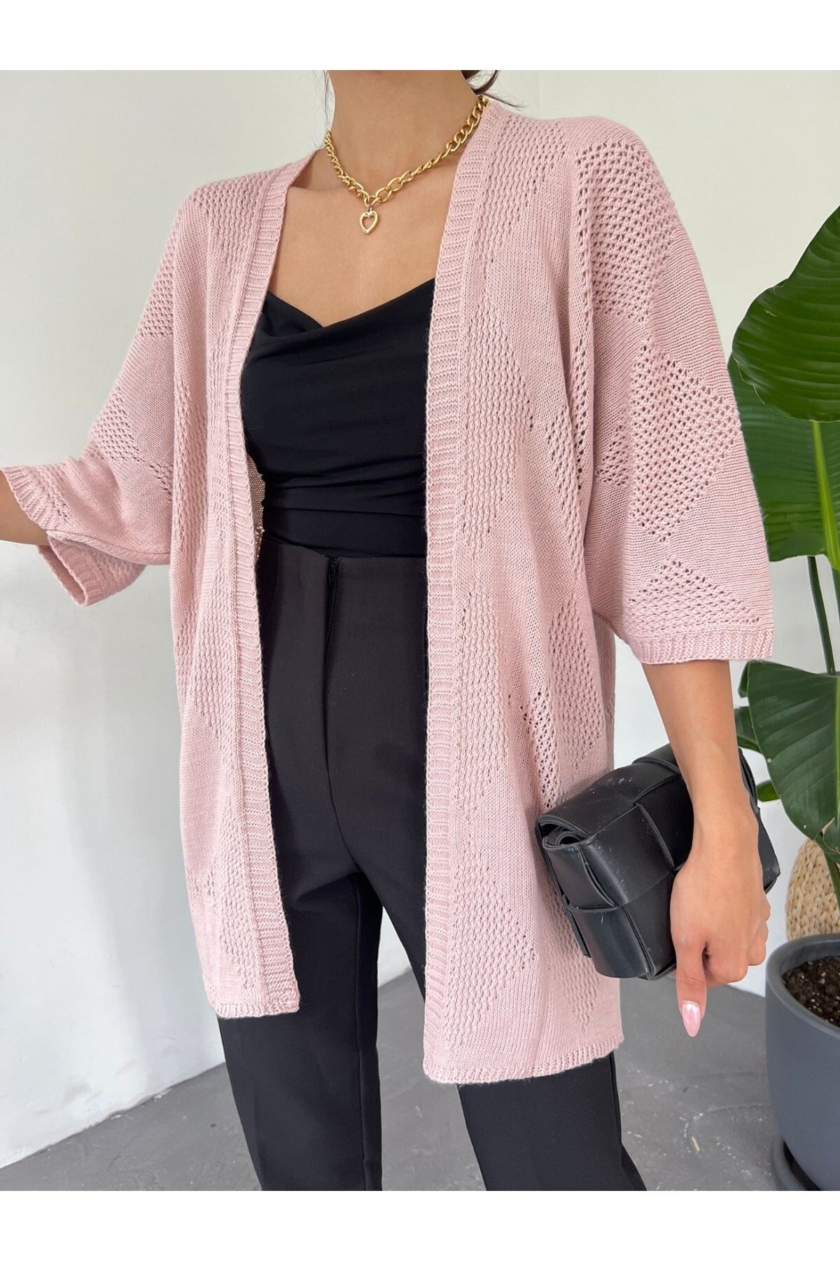 Modamorfo-Quadratisch gemusterter Cardigan mit Fledermausärmeln 3