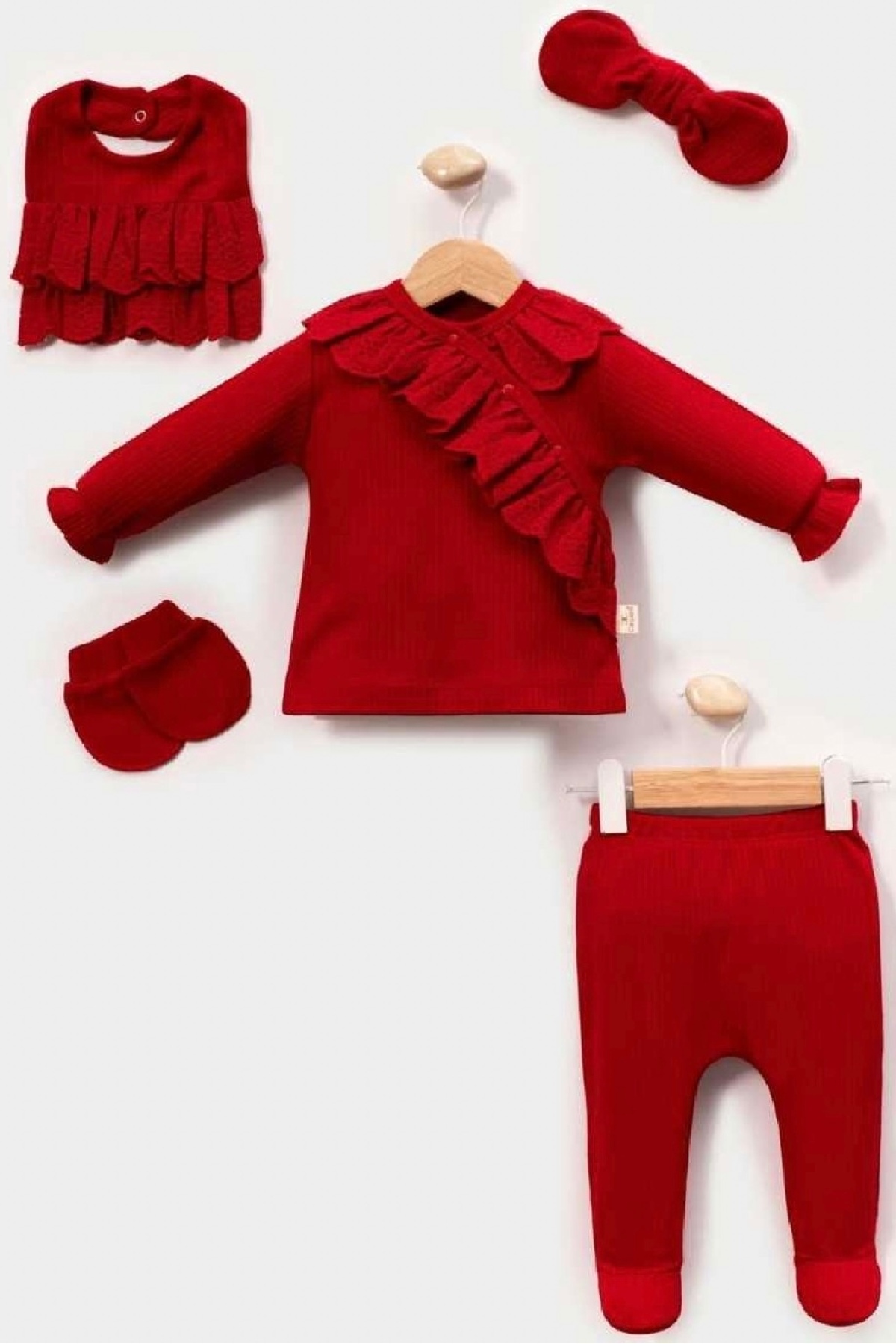 Cherub Baby Kruvaze Dantelli Yenidoğan Kız   Bebek 5 Parça Hastane Çıkışı Zıbın Seti fotoğrafı 3 (önizleme)