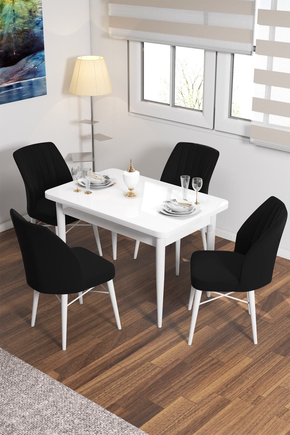 Rima Beyaz 70x110 Mdf Sabit Mutfak Masası Takımı 4 Adet Sandalye-0