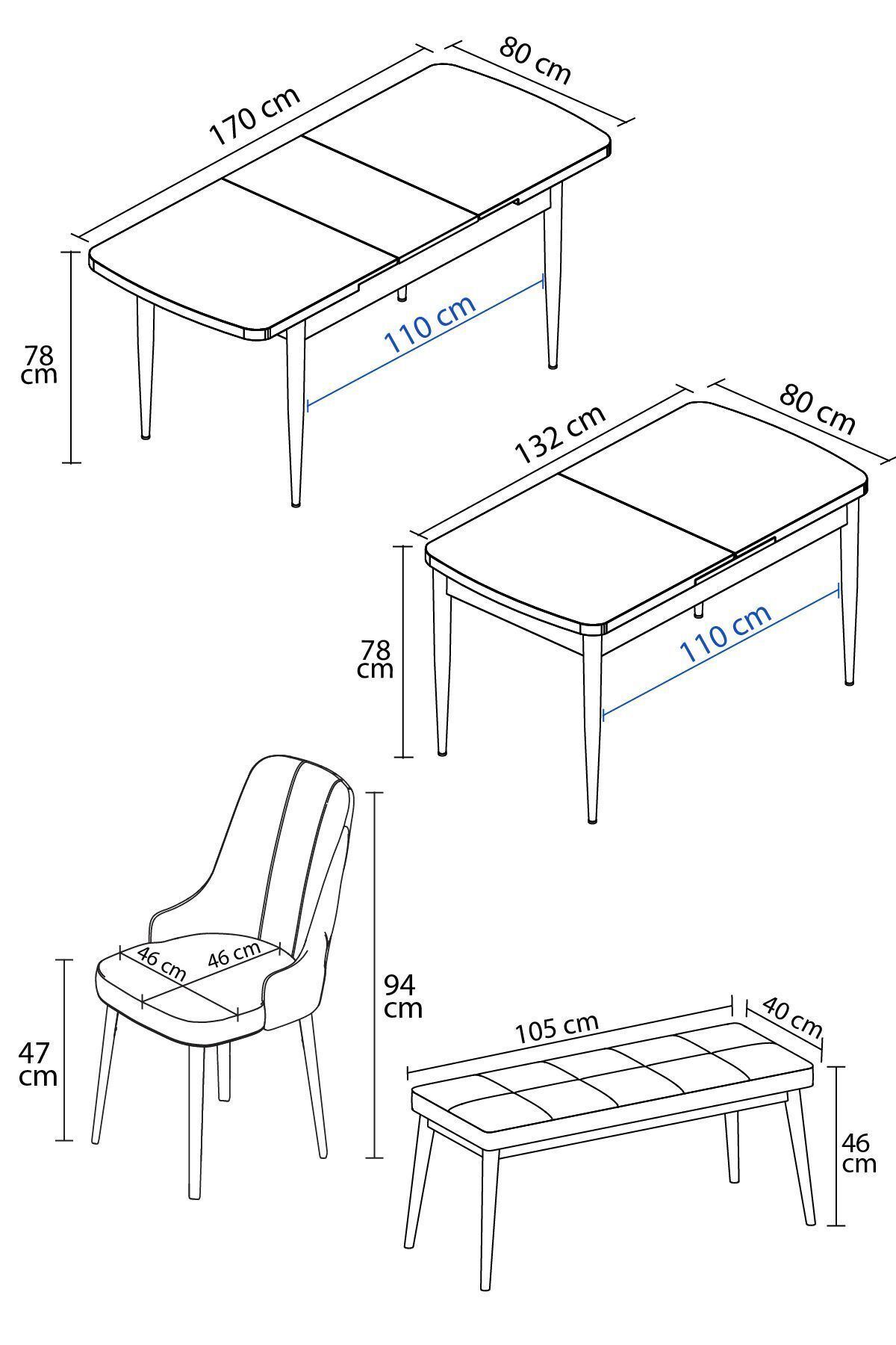Evan Barok 4 Sandalye, 1 Bench Mutfak ve Salon Yemek Masası Takımı (AÇILABİLİR)-4
