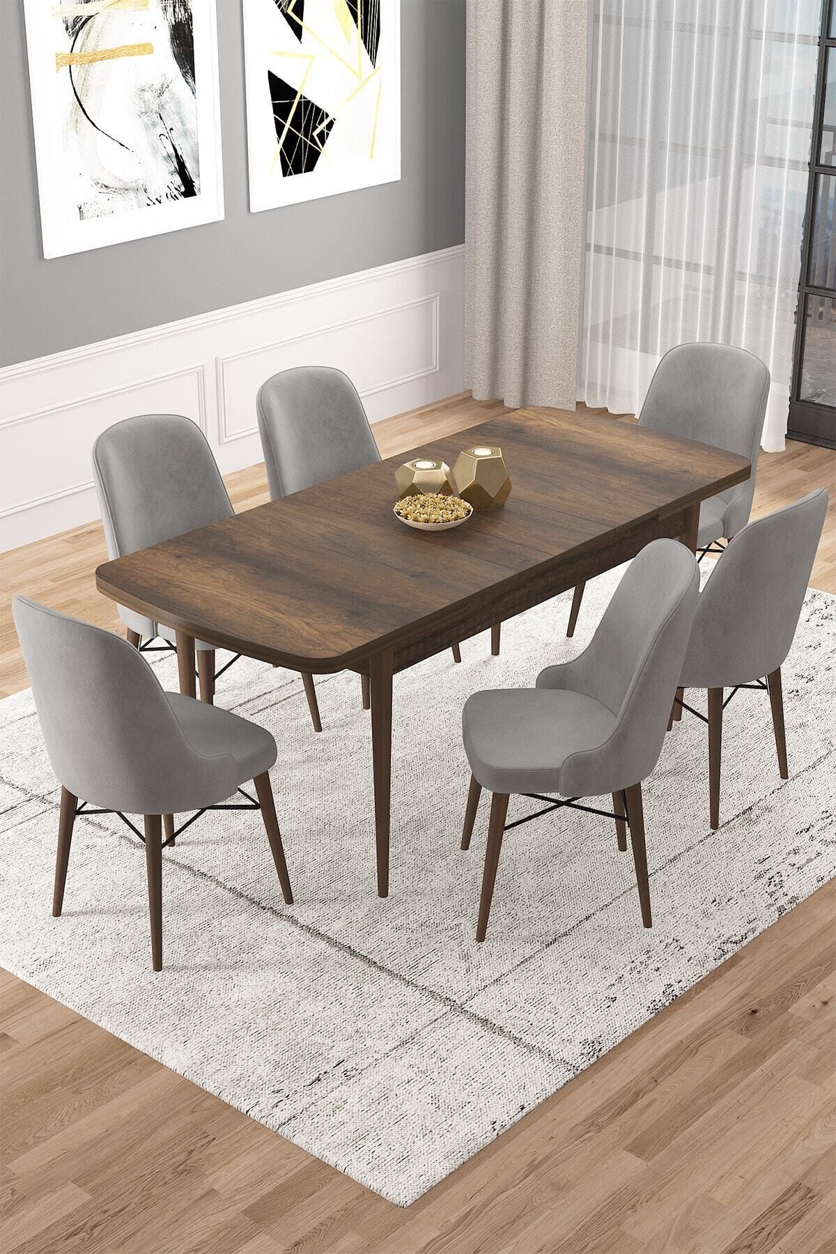 Vilte Barok Desen 80x132 Mdf Açılabilir Mutfak Masası Takımı 6 Adet Sandalye-1