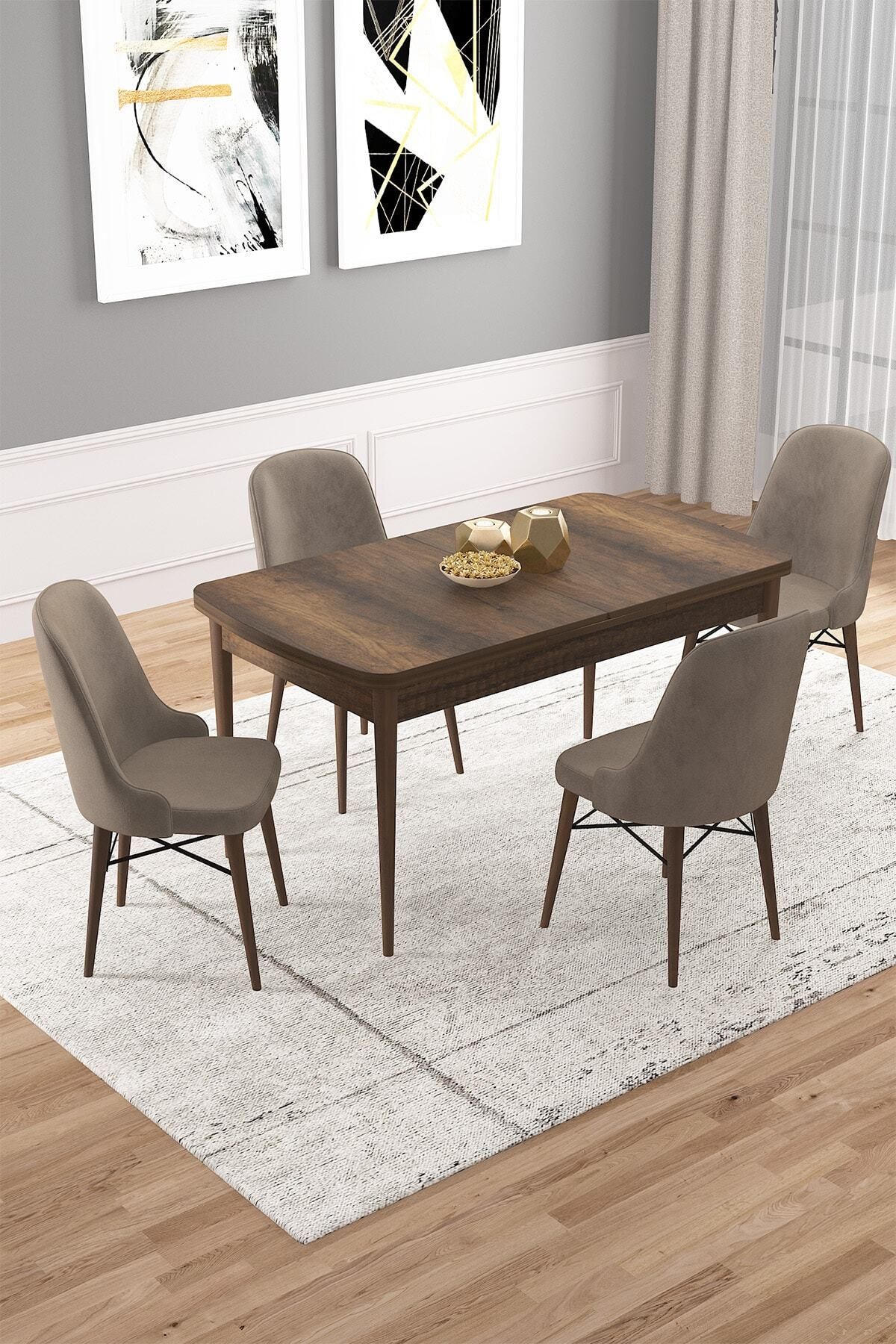 Vilte Barok Desen 80x132 Mdf Açılabilir Mutfak Masası Takımı 4 Adet Sandalye-0