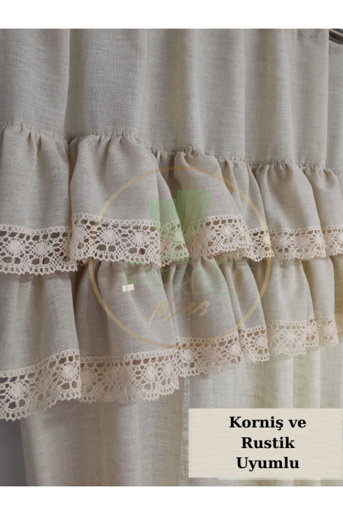 Perdeplus-Single Wing Farbela Background Curtain - Ruffle and Lace Detail 3