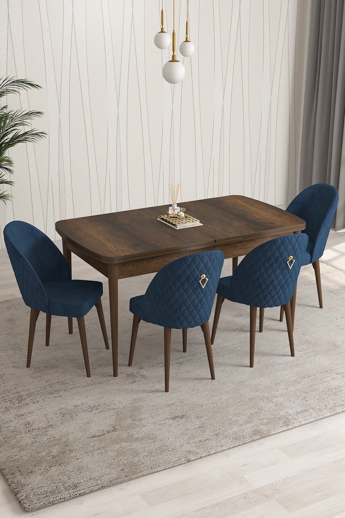 Aleksa Barok Desen 80x132 Mdf Açılabilir Mutfak Masası Takımı 4 Adet Sandalye-0