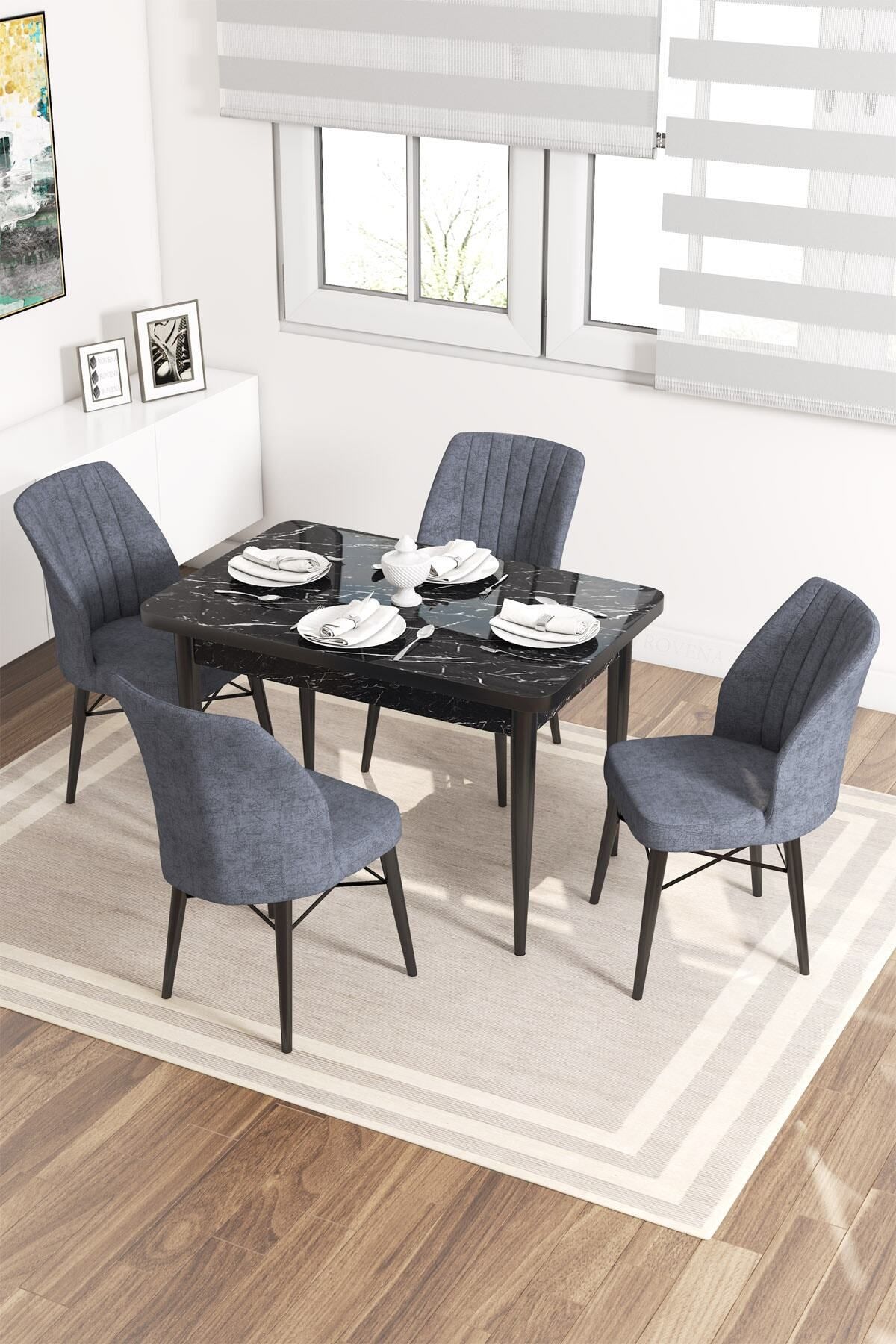 Rima Siyah Mermer Desen 70x110 Mdf Sabit Mutfak Masası Takımı 4 Adet Sandalye-0