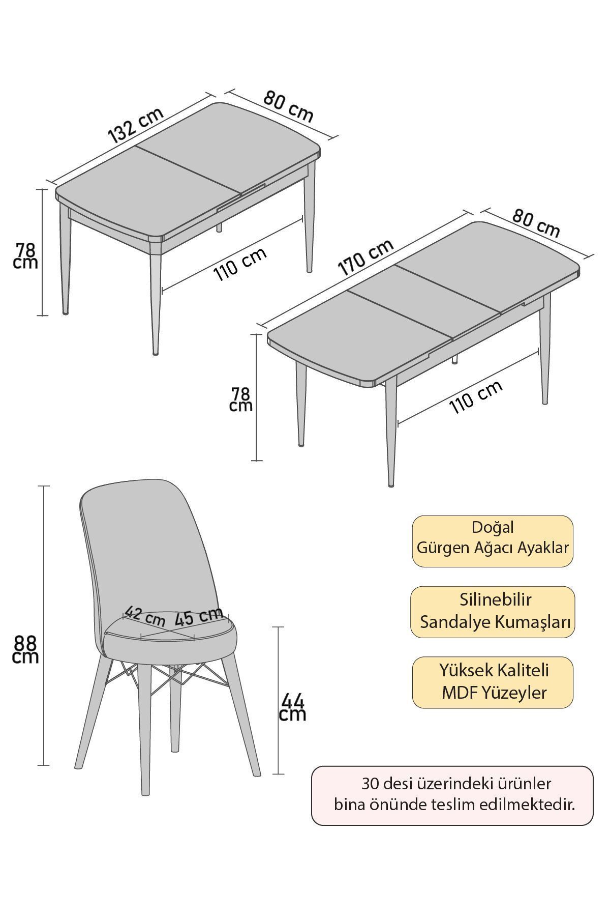 Taf Meşe 4 Kişilik Mutfak ve Salon Yemek Masası Takımı (AÇILABİLİR)-4