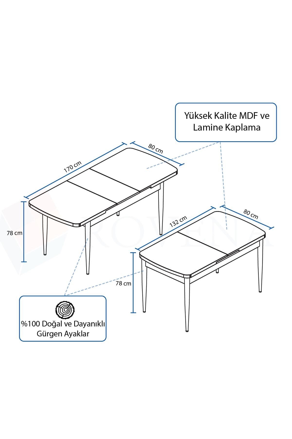 Molis Beyaz Mermer Desen 80x132 Mdf Açılabilir Mutfak Masası Takımı 4 Adet Sandalye-4