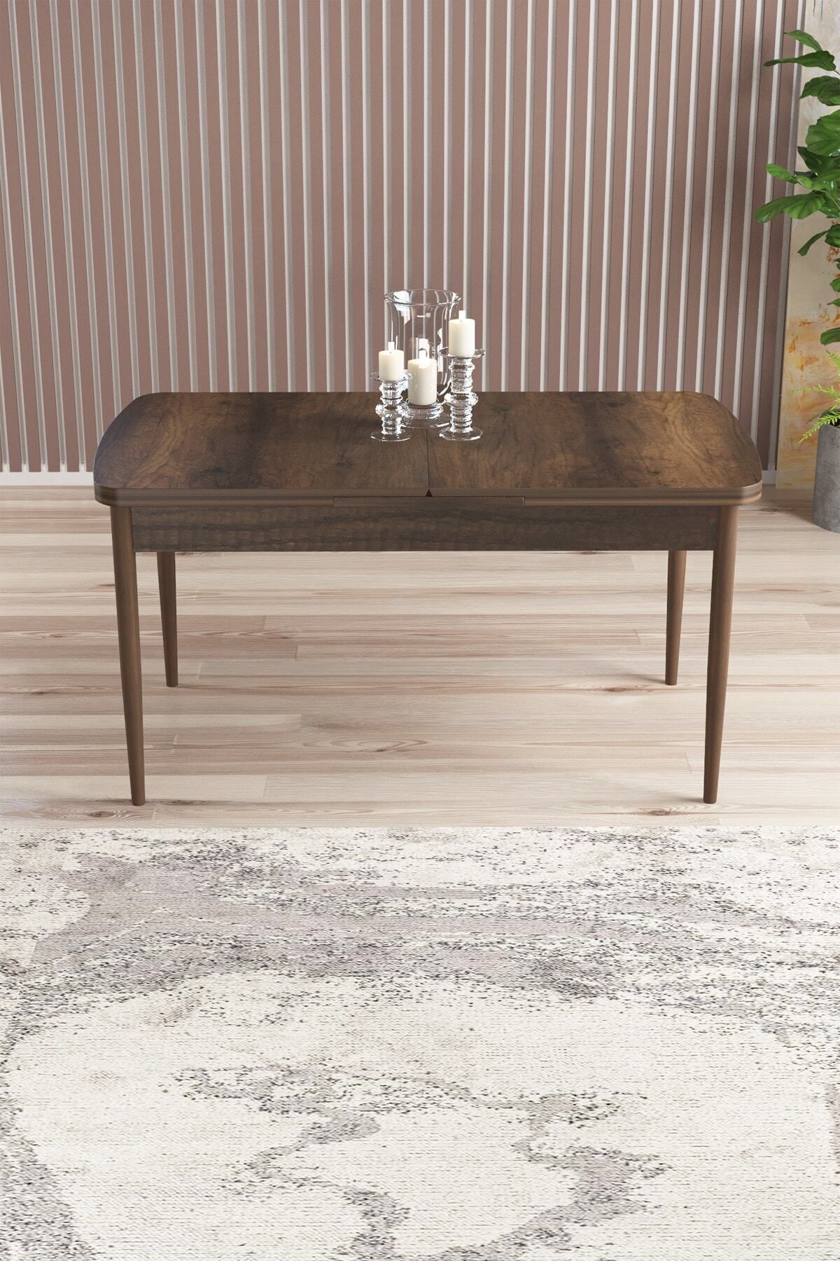 Aleksa Barok Desen 80x132 Mdf Açılabilir Mutfak Masası Takımı 4 Sandalye, 1 Bench-2
