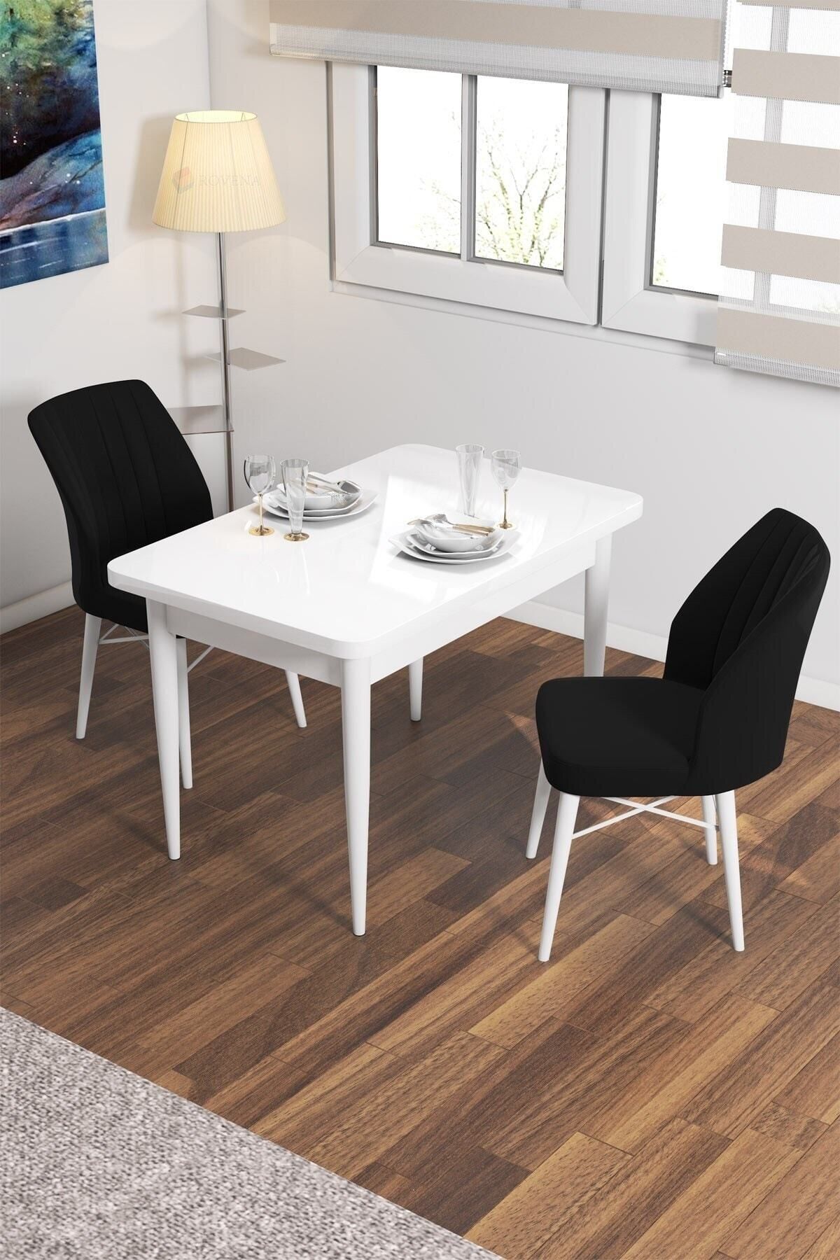 Rima Beyaz 70x110 Mdf Sabit Yemek Masası Takımı 2 Adet Sandalye-0
