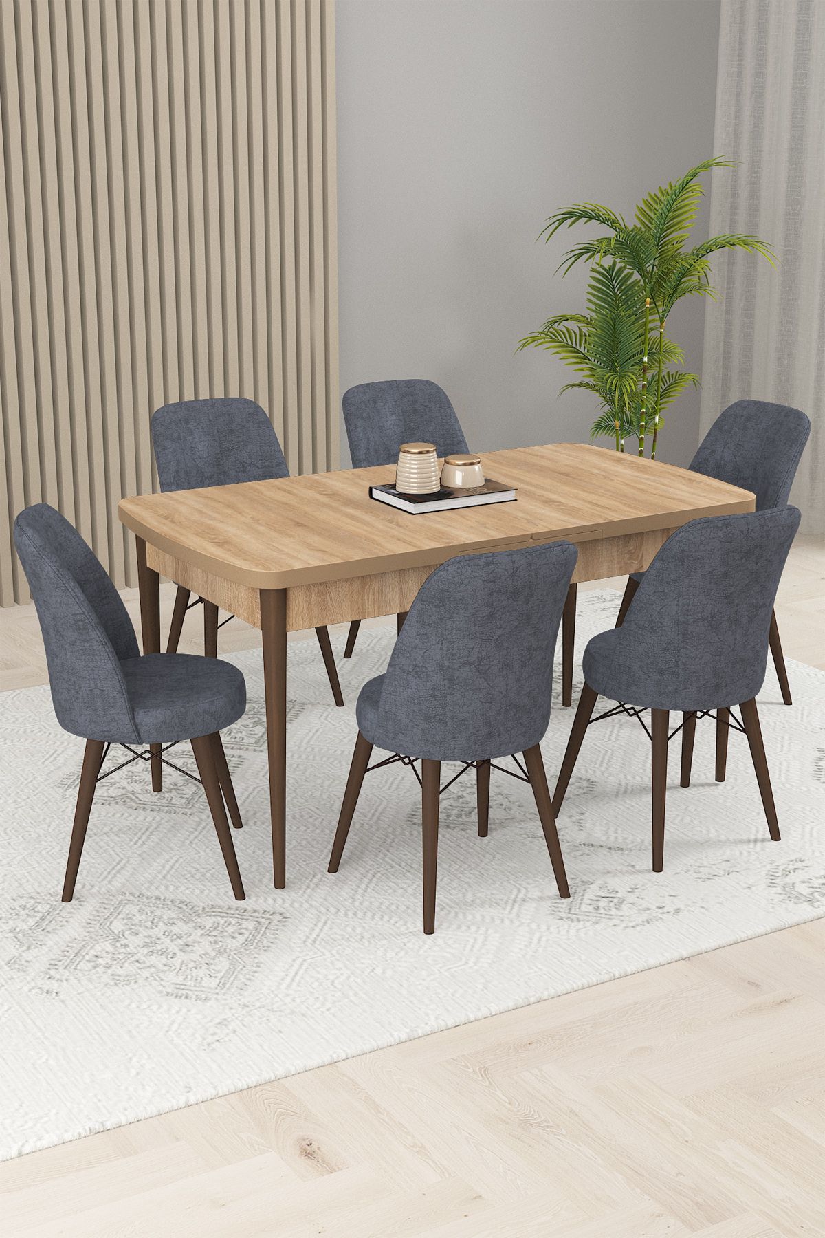 Taf Meşe 6 Kişilik Mutfak ve Salon Yemek Masası Takımı (AÇILABİLİR)-0