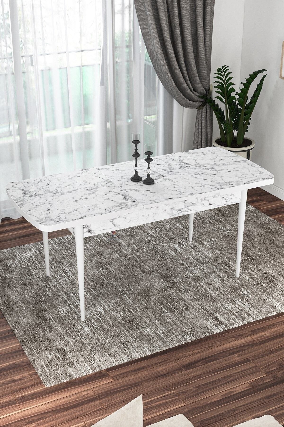 Diana Beyaz Mermer Desen 80x132 Açılabilir Mdf Yemek Masası Takımı 6 Adet Sandalye-3