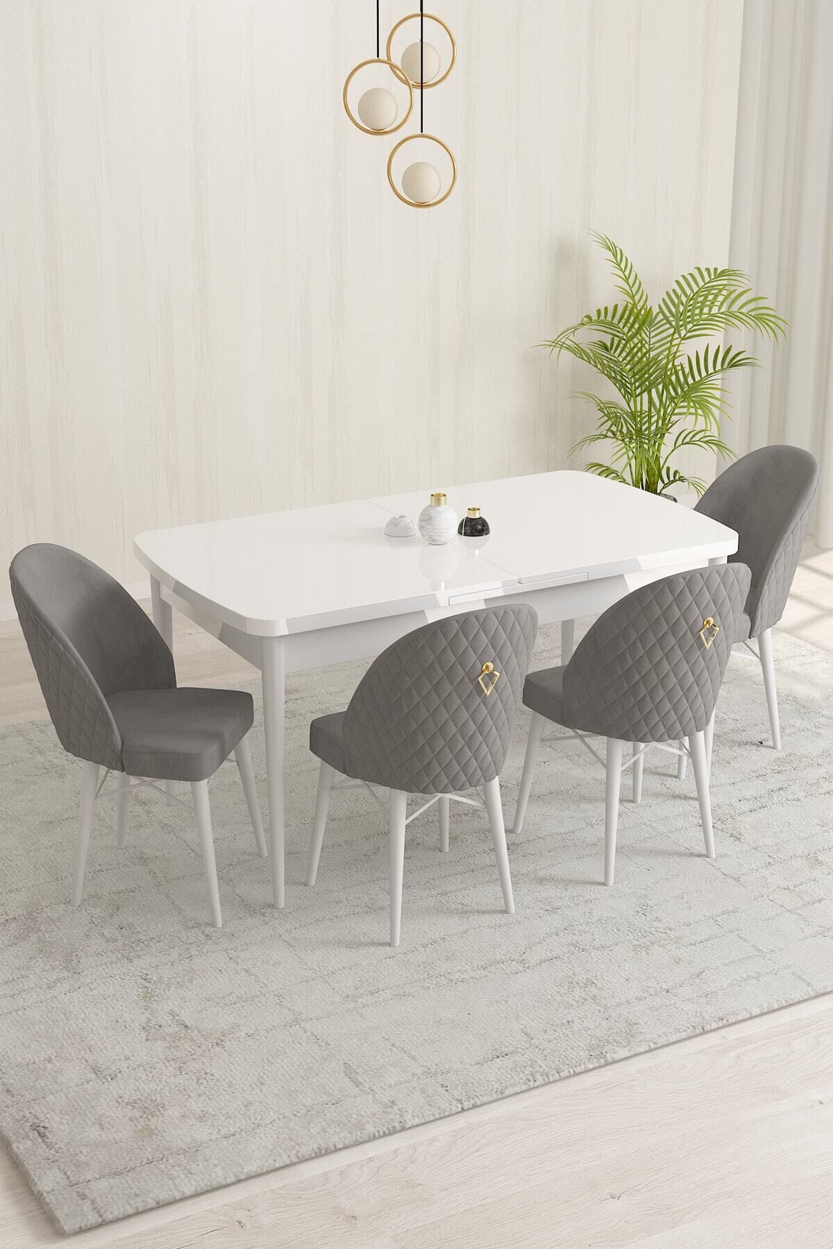 violeta Beyaz 80x132 Mdf Açılabilir Mutfak Masası Takımı 4 Adet Sandalye-0