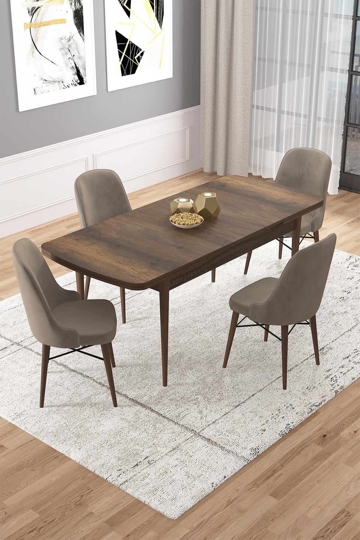 Vilte Barok Desen 80x132 Mdf Açılabilir Mutfak Masası Takımı 4 Adet Sandalye-1