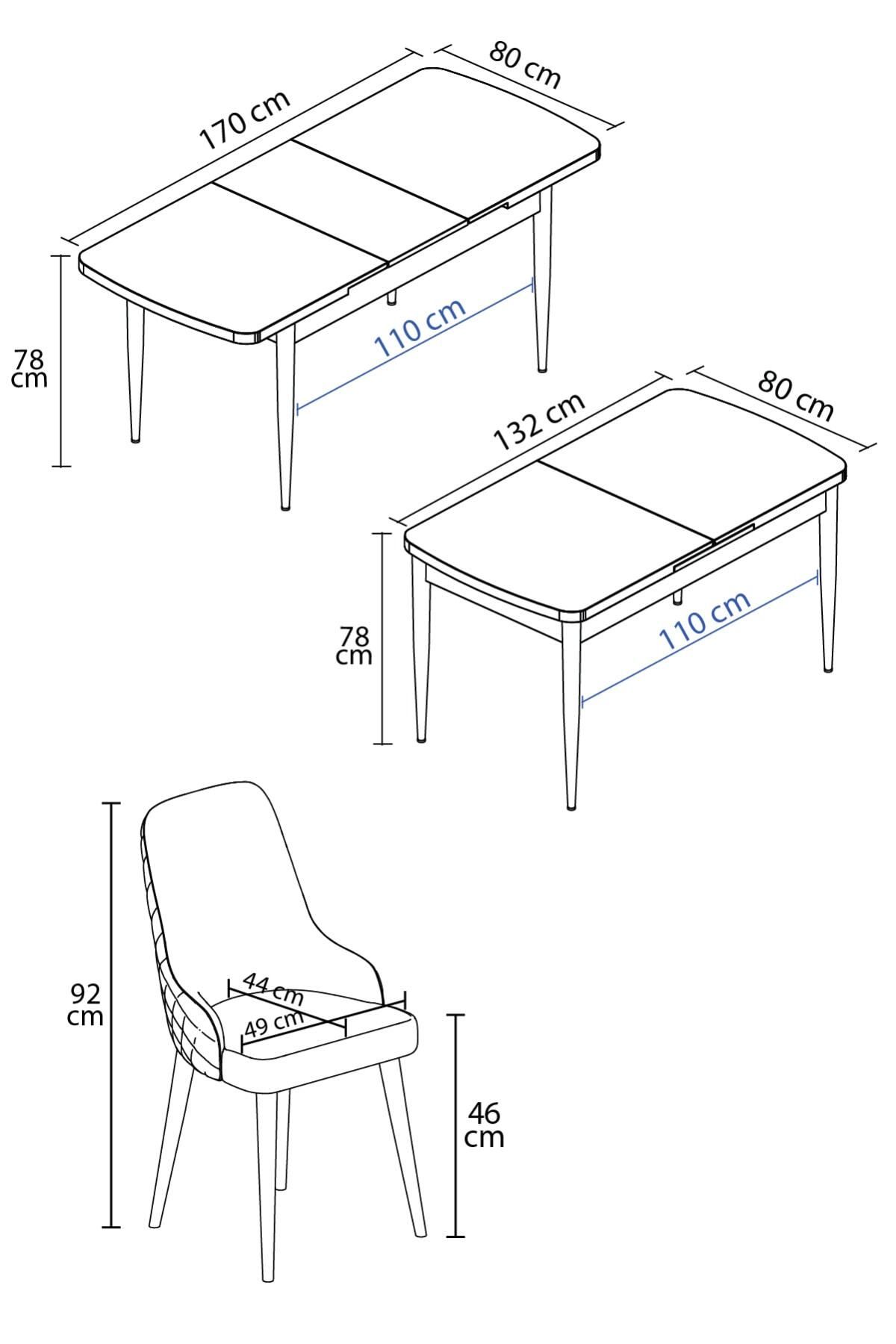 Natan Beyaz Mermer Desen 80x132 Mdf Açılabilir Yemek Masası Takımı 6 Adet Sandalye-4