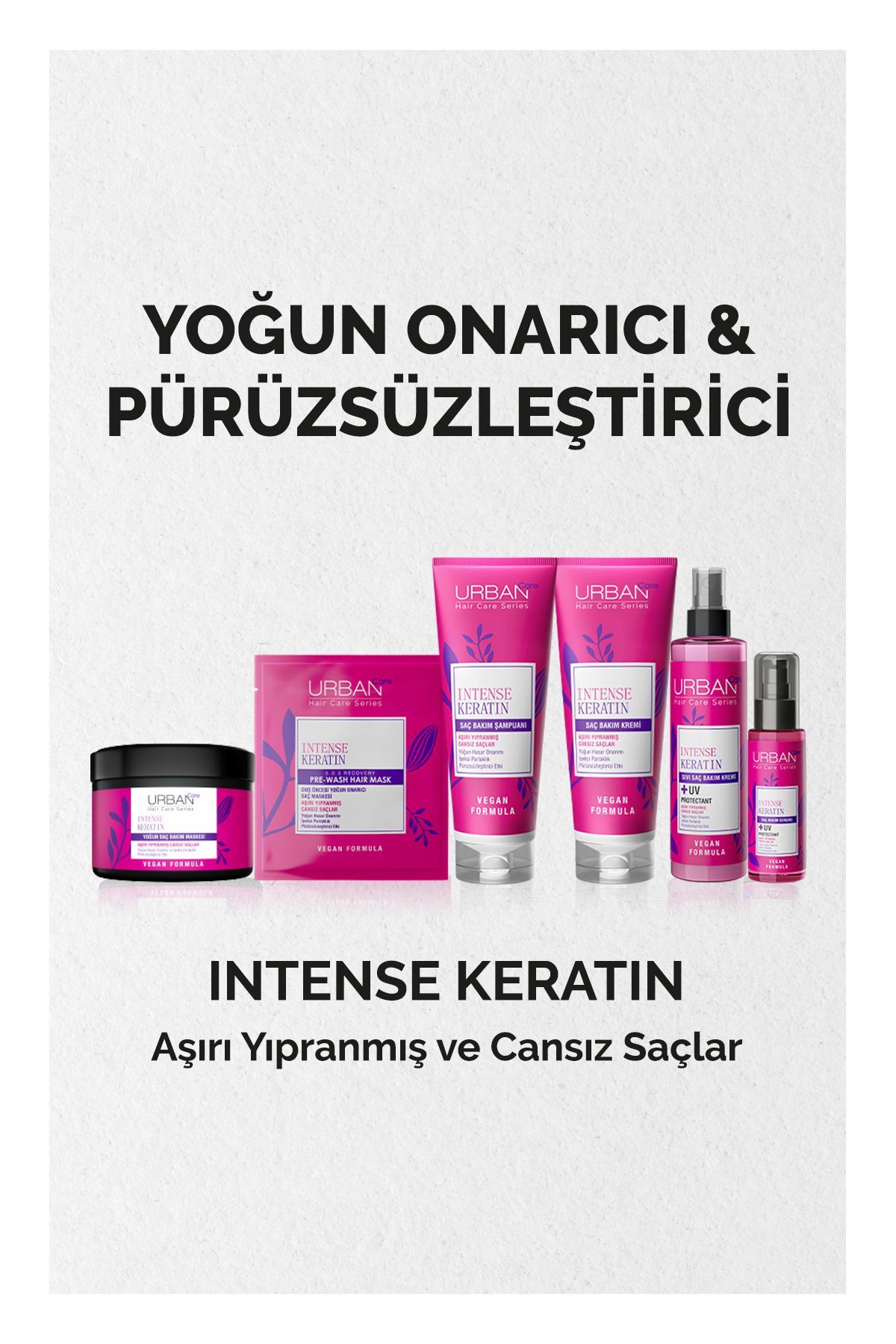 Intense & Keratin Aşırı Yıpranmış ve Cansız Saçlara Özel Duş Öncesi Saç Bakım Maskesi 3x50ml-vegan — SET.URB.161 — تصویر 3 از 4