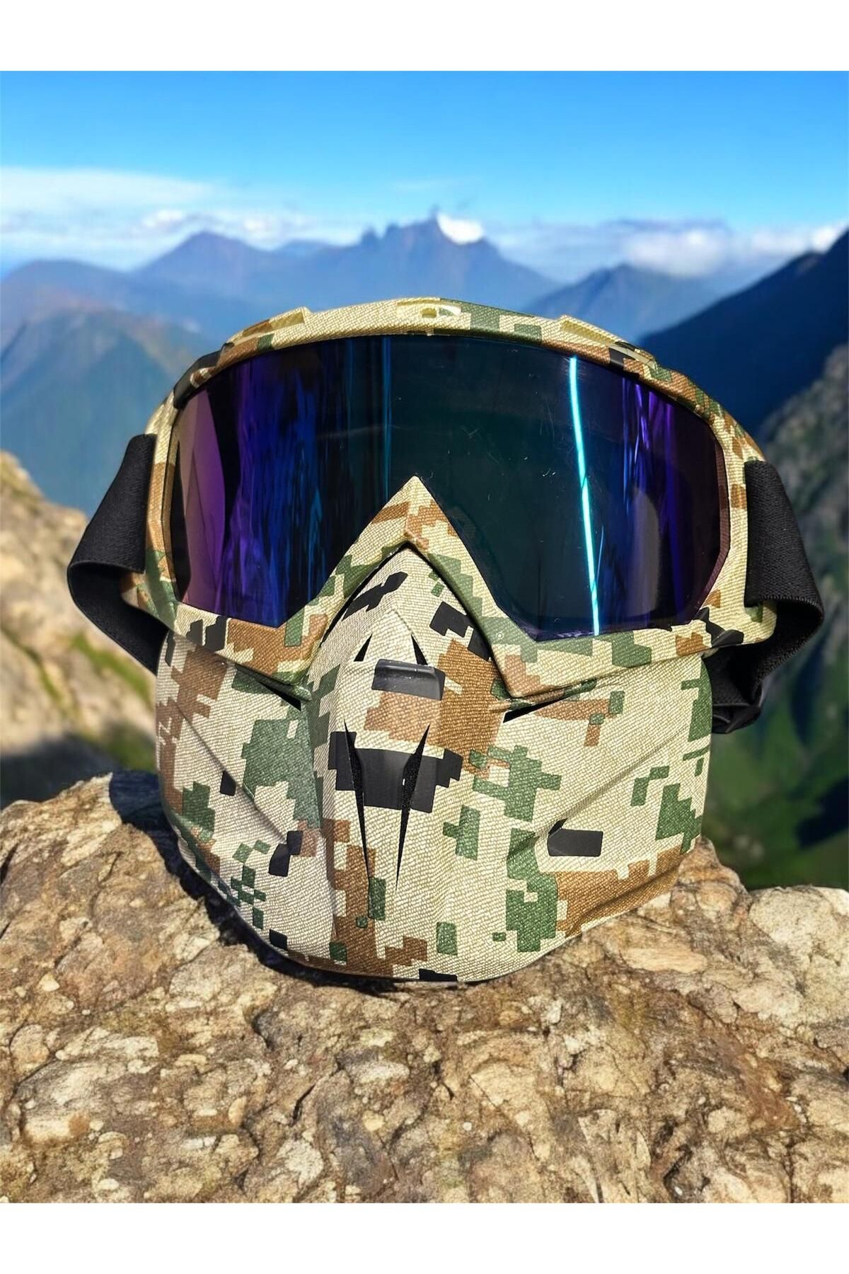 motosergen Tex 710 Jet Maske Bisiklet Motosiklet Kayak Çok Amaçlı Maske Mor Cam Aynalı Gözlük Kamuflaj