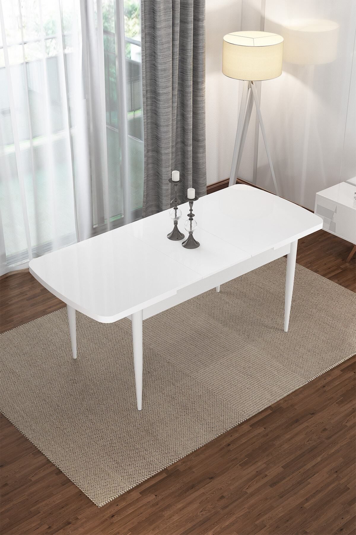 Diana Beyaz 80x132 Mdf Açılabilir Mutfak Masası Takımı 4 Sandalye, 1 Bench-3
