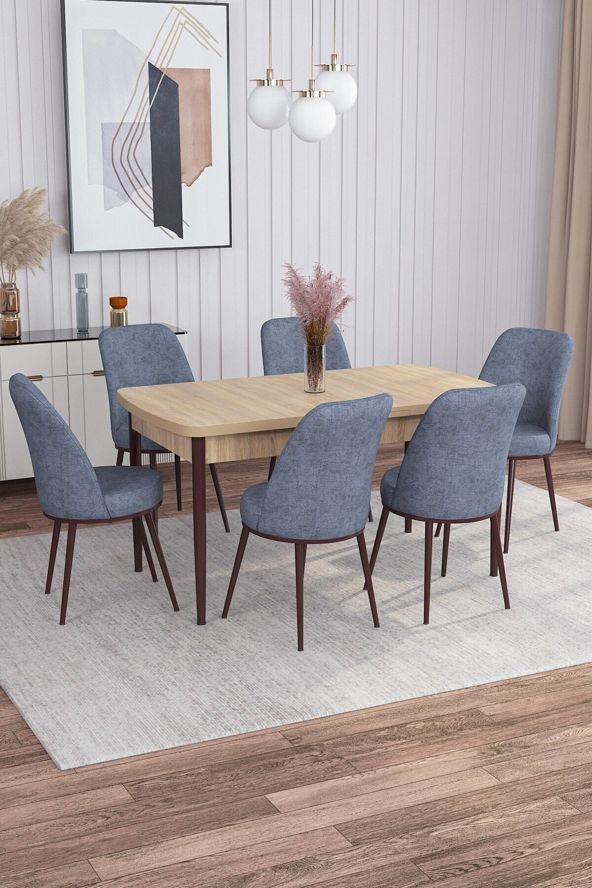 Tora Meşe Desen 80x132 Mdf Açılabilir Yemek Masası Takımı 6 Adet Sandalye-0