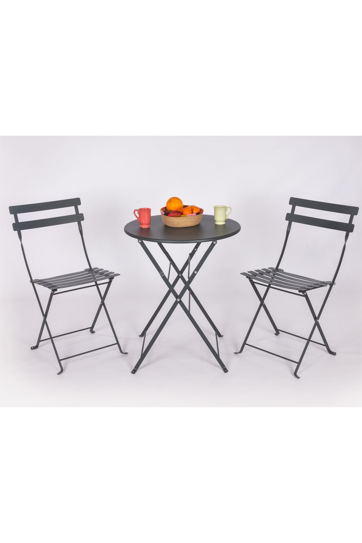 teknotrust Katlanabilir metal masa ve sandalye seti, antrasit gri, 59 cm yuvarlak yüzey