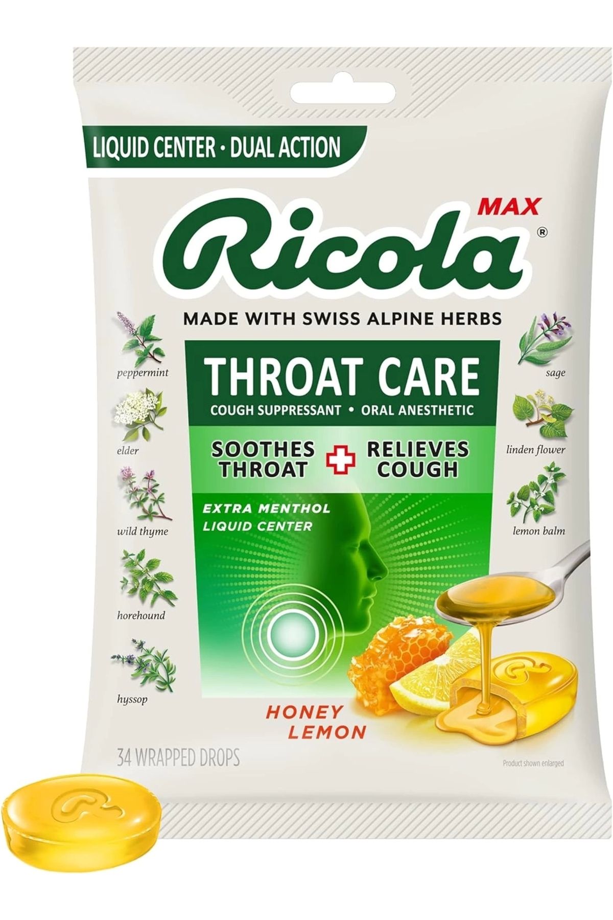 Candy Ricola Max Made Wıth Swıss Alpıne Herbs Throat Care Honey Lemon 34 Wrapped Drops