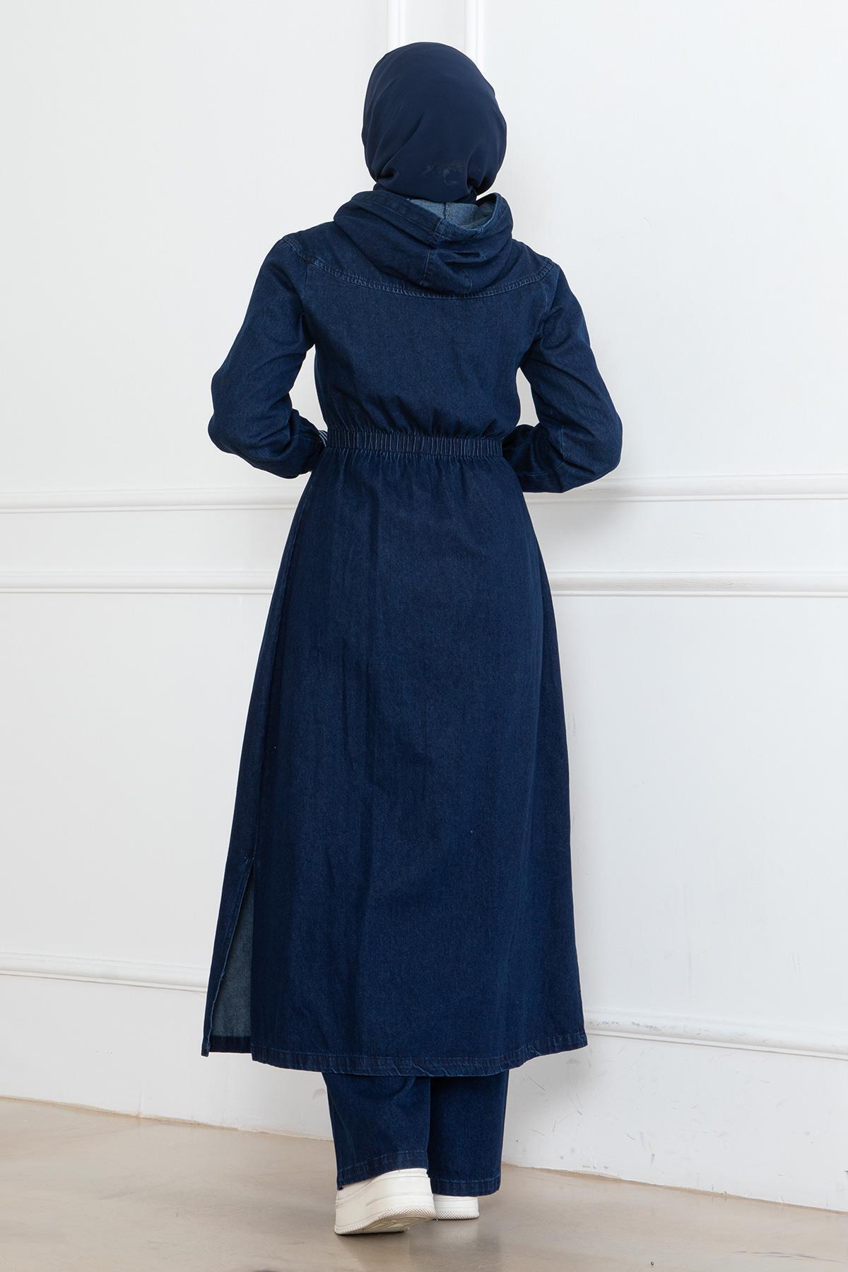 Modamihram-Dark Blue Hoodie and Elastic Waist Jeans Set - 19362 4
